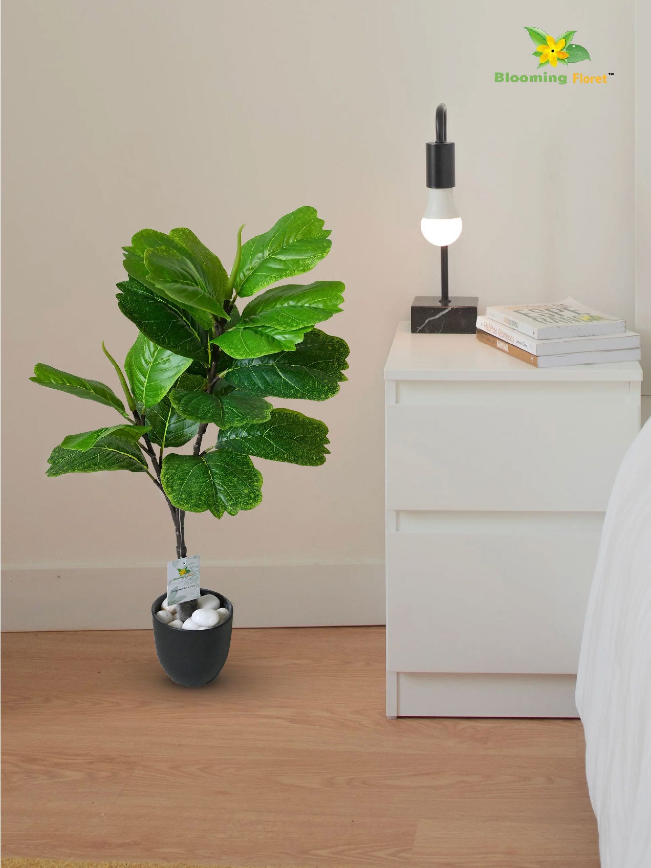 Artificial Fiddle-Leaf Fig Plant | 63 cm | 18 Leaves | With Basic Pot