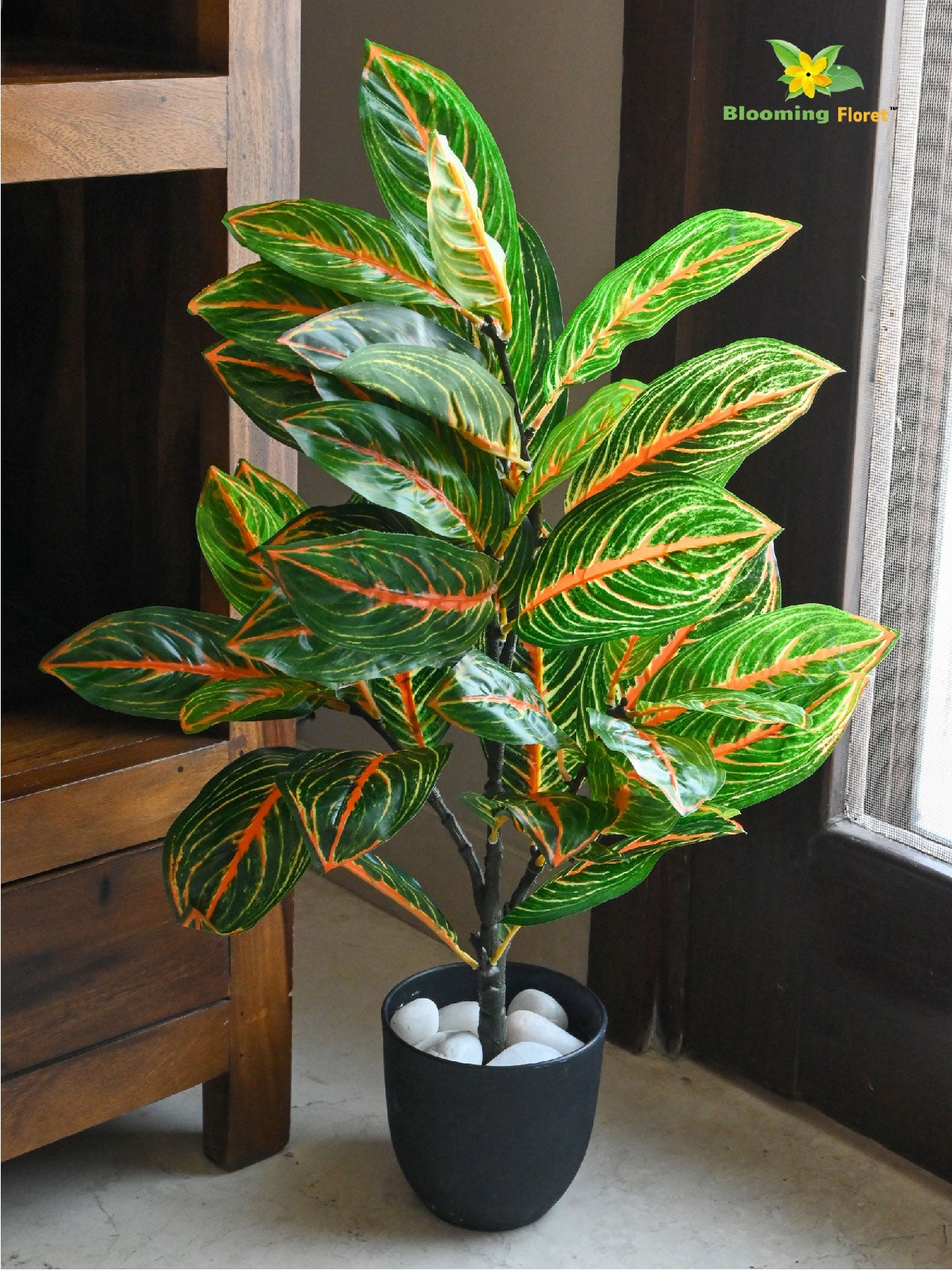 Artificial Aglaonema Plant – 65 cm, 30 Leaves, with Basic Pot