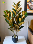 Artificial Rubber Plant – 85 cm, 104 Green and Yellow Leaves, with Basic Pot