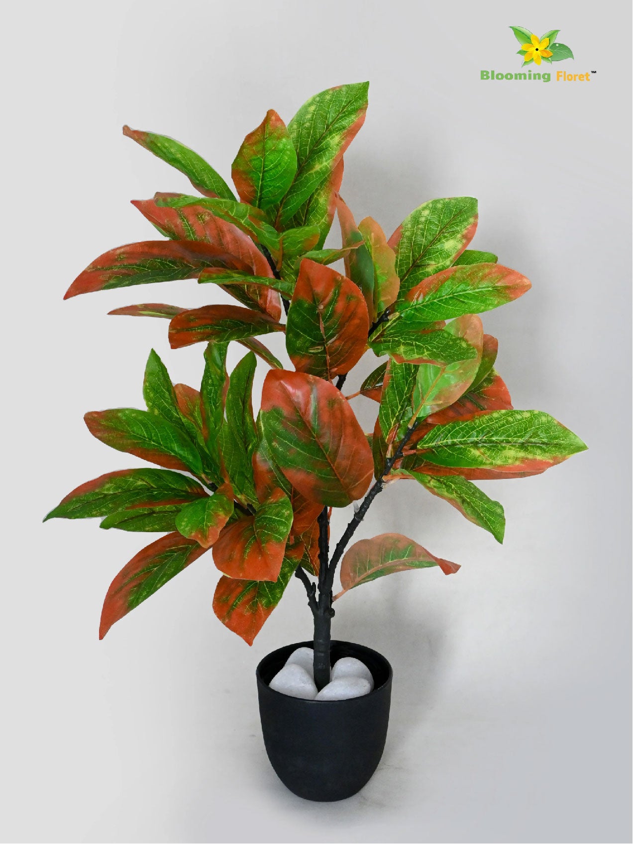Artificial Croton Plant – 65 cm, 30 Leaves, with Basic Pot