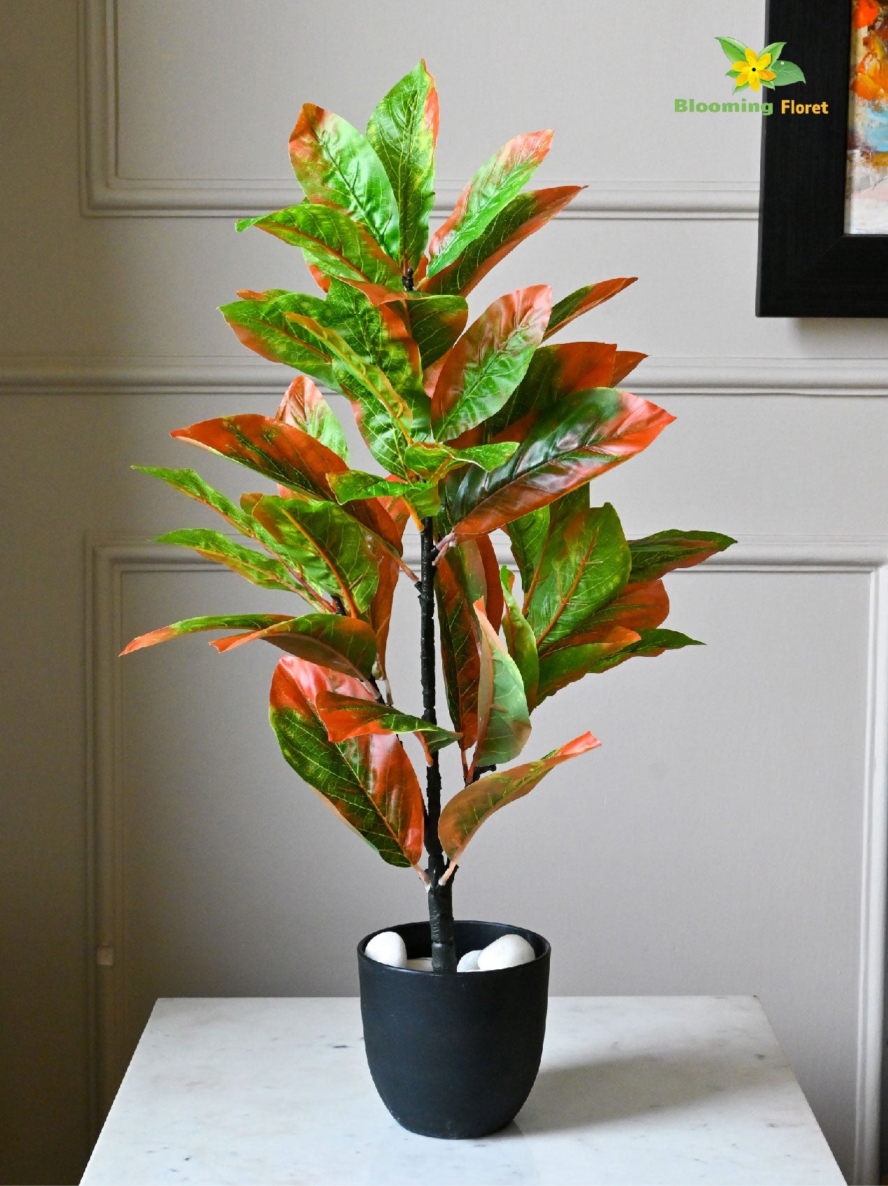 Artificial Croton Plant – 65 cm, 30 Leaves, with Basic Pot