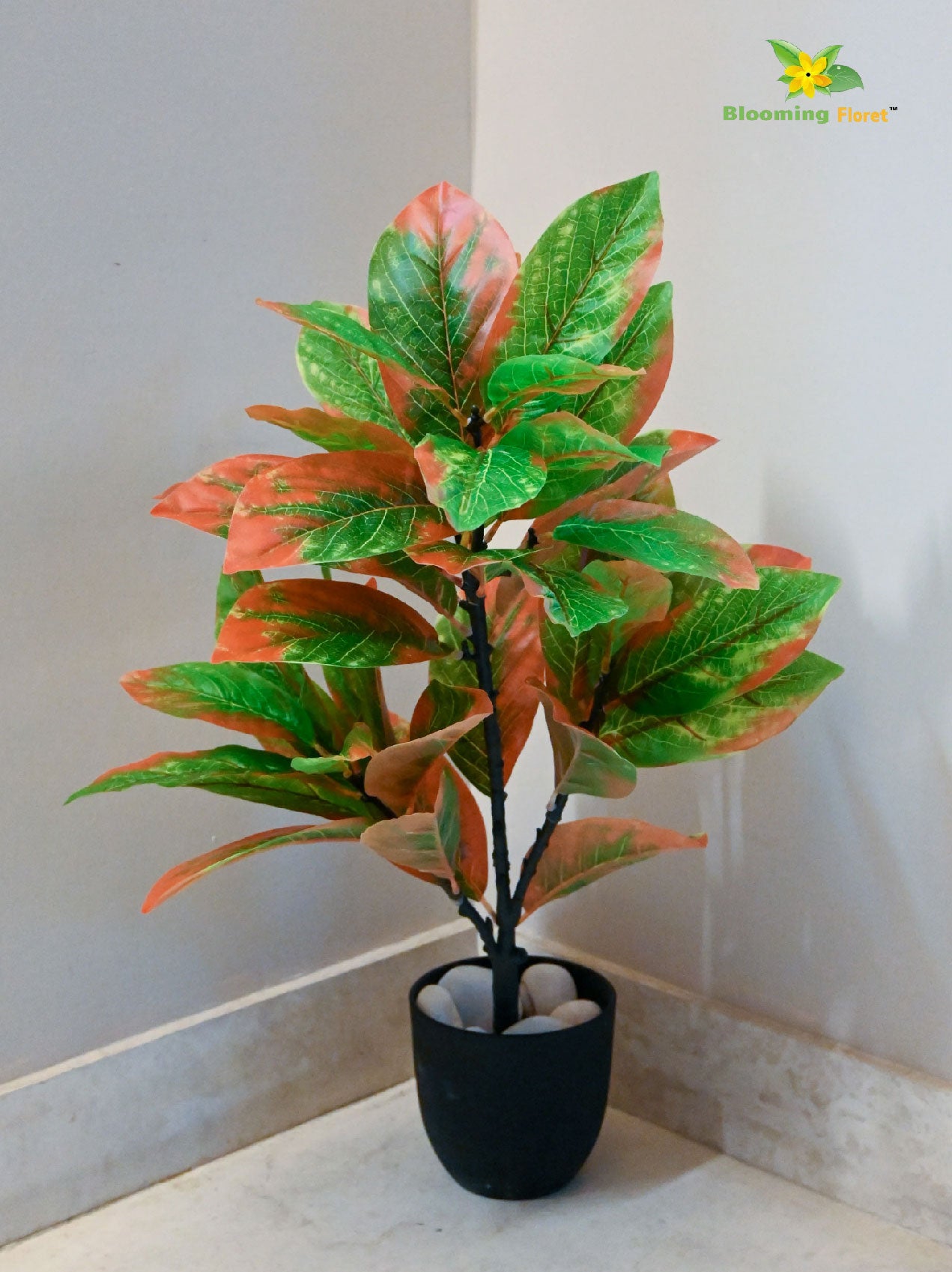 Artificial Croton Plant – 65 cm, 30 Leaves, with Basic Pot