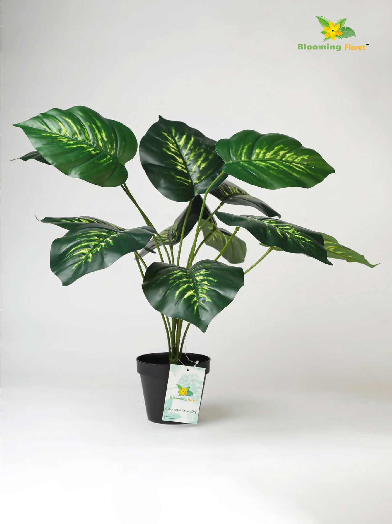 Artificial Philodendron Plant – 50.8 cm, 12 Green & Yellow Leaves, with Basic Pot
