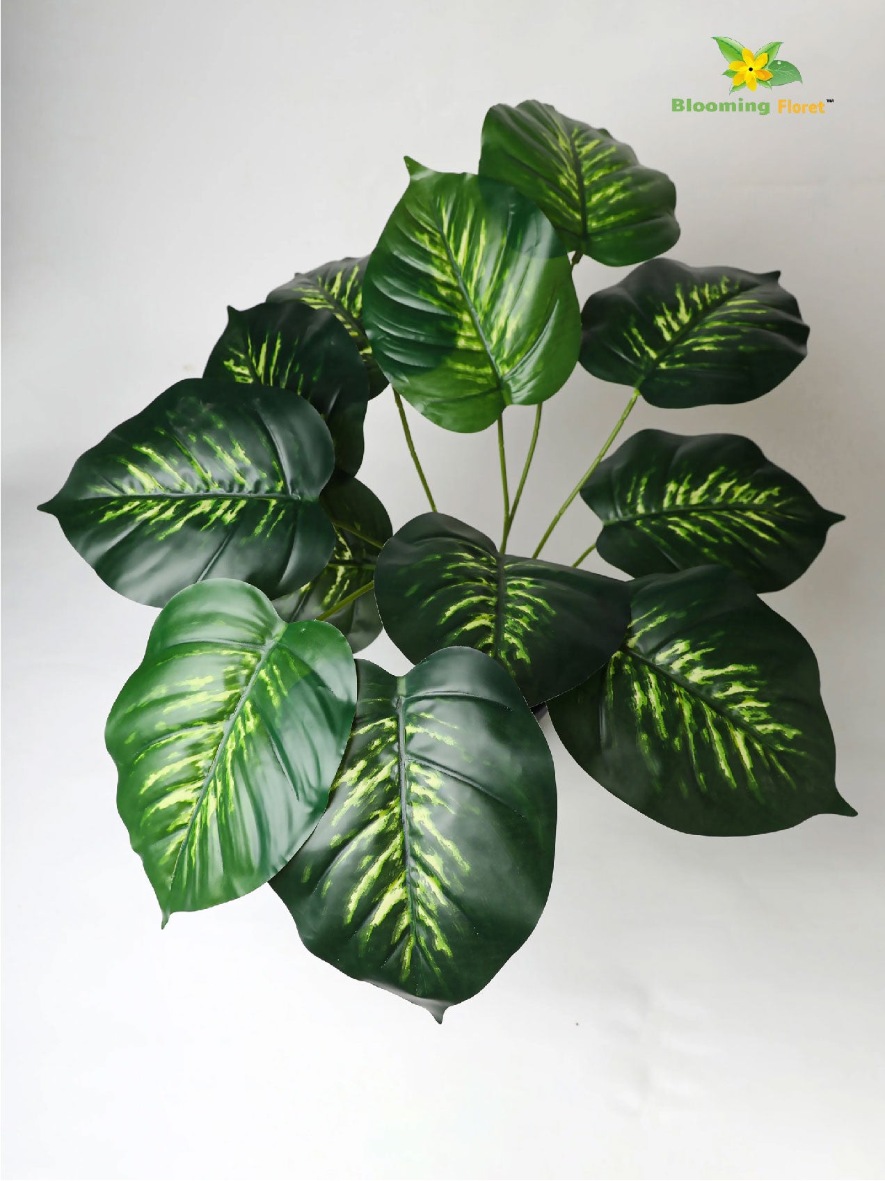Artificial Philodendron Plant – 50.8 cm, 12 Green & Yellow Leaves, with Basic Pot