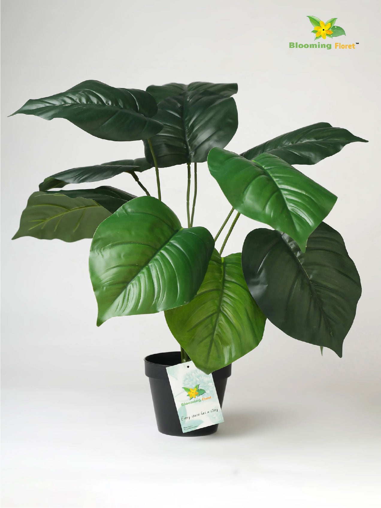 Artificial Philodendron Plant | Green Leaves | 50 cm | 12 Leaves | With Basic Pot