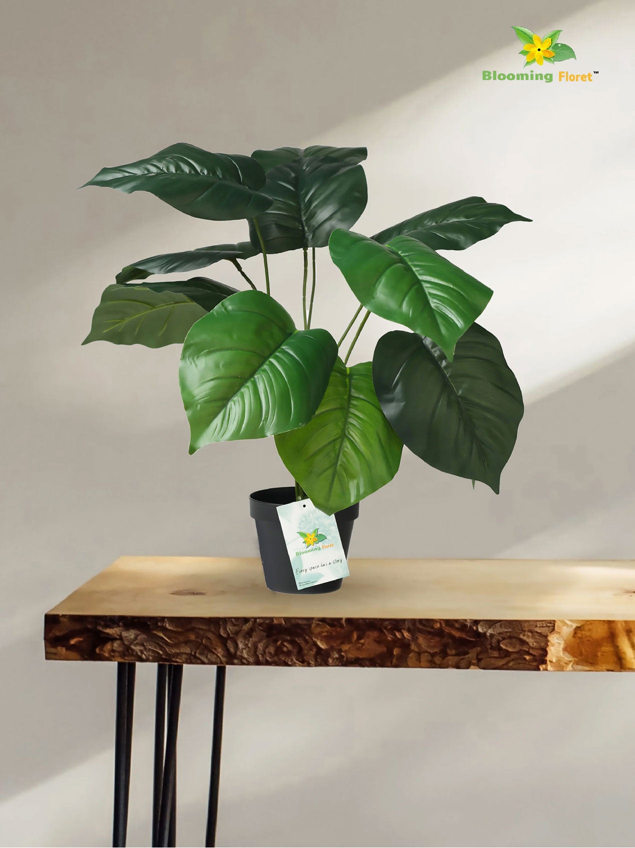 Artificial Philodendron Plant | Green Leaves | 50 cm | 12 Leaves | With Basic Pot