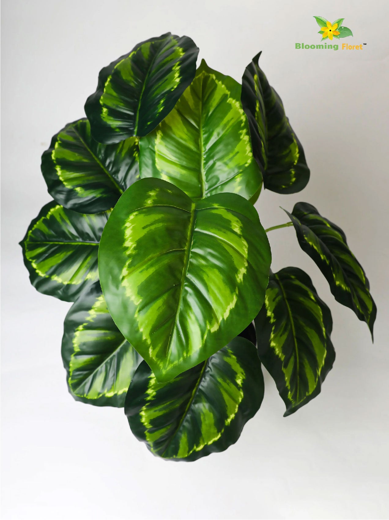 Artificial Philodendron Plant | Patterned Green Leaves | 50 cm | 12 Leaves | With Basic Pot