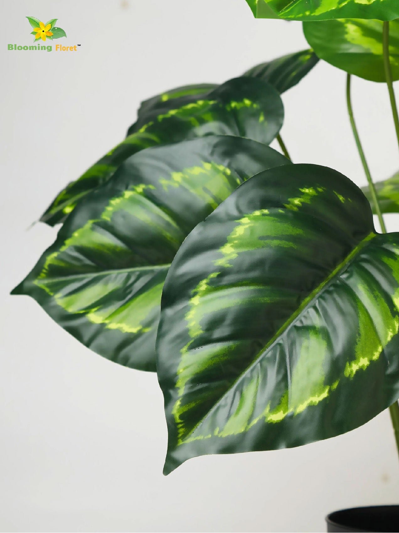 Artificial Philodendron Plant | Patterned Green Leaves | 50 cm | 12 Leaves | With Basic Pot