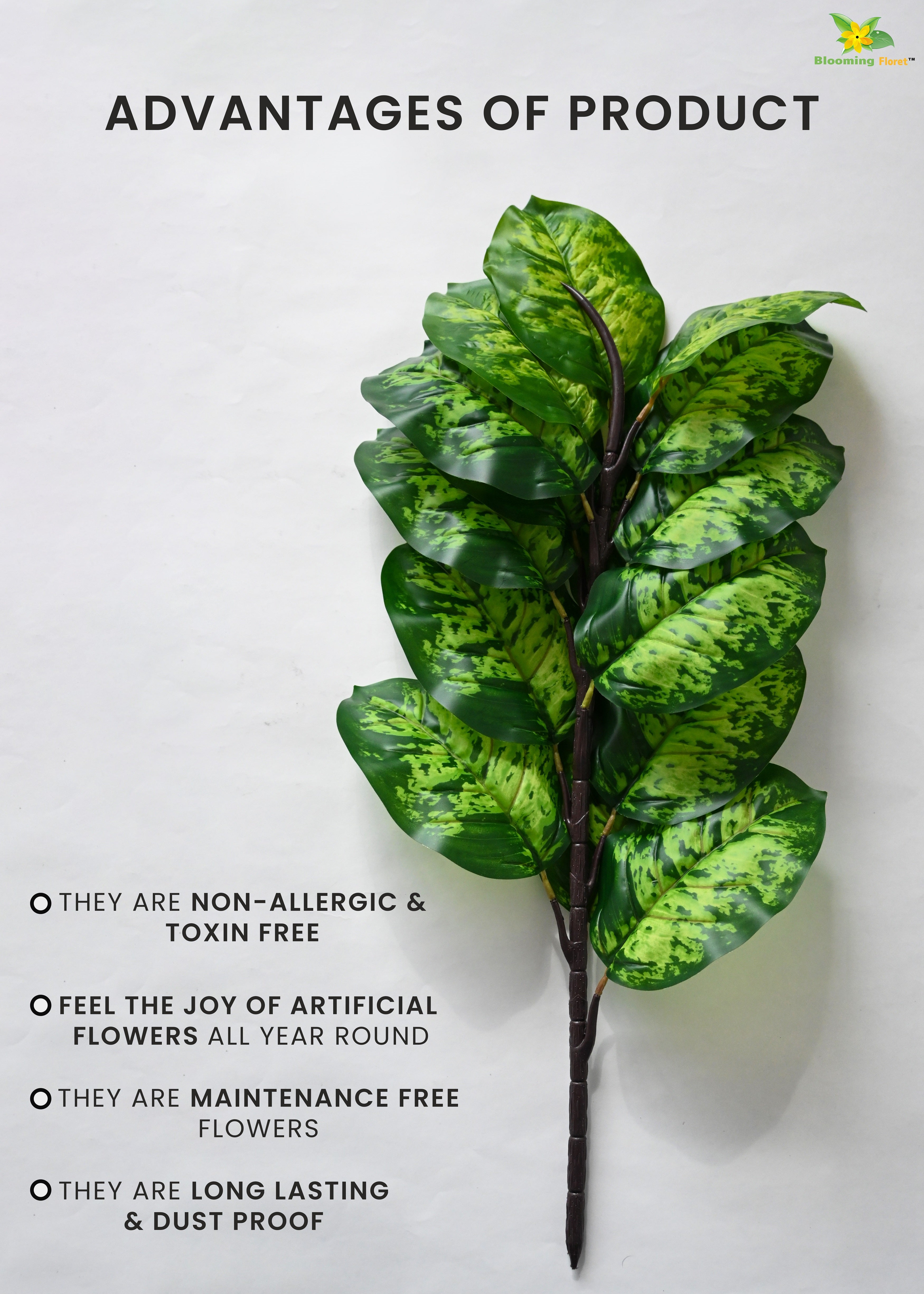 Artificial Dieffenbachia Seguine Plant For Decor | 15 Leaves with Basic Pot | 60.9 cm