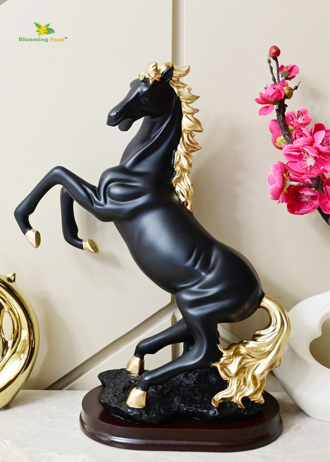 Black Horse with Gold hair Statue & Showpiece