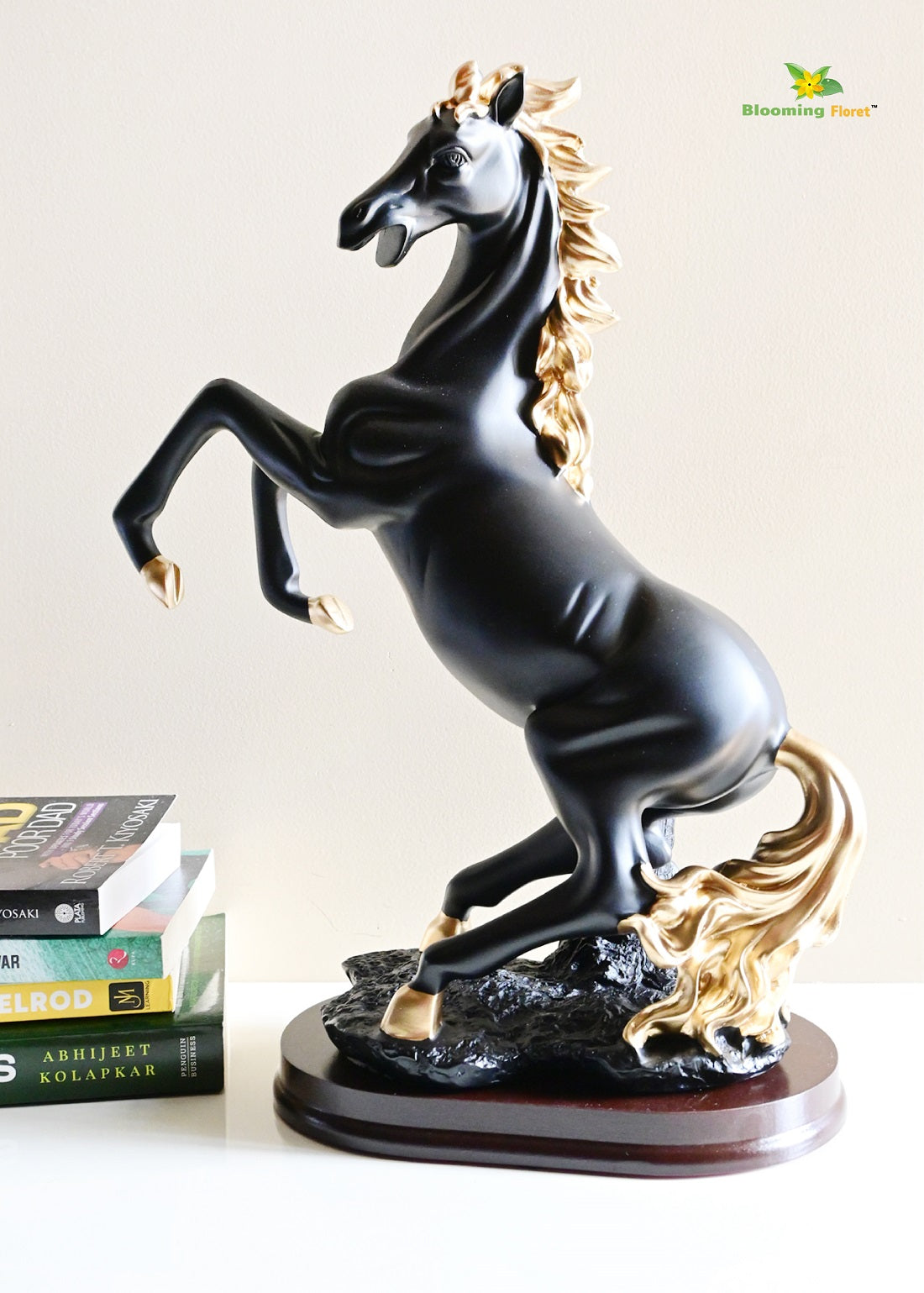 Black Horse with Gold hair Statue & Showpiece