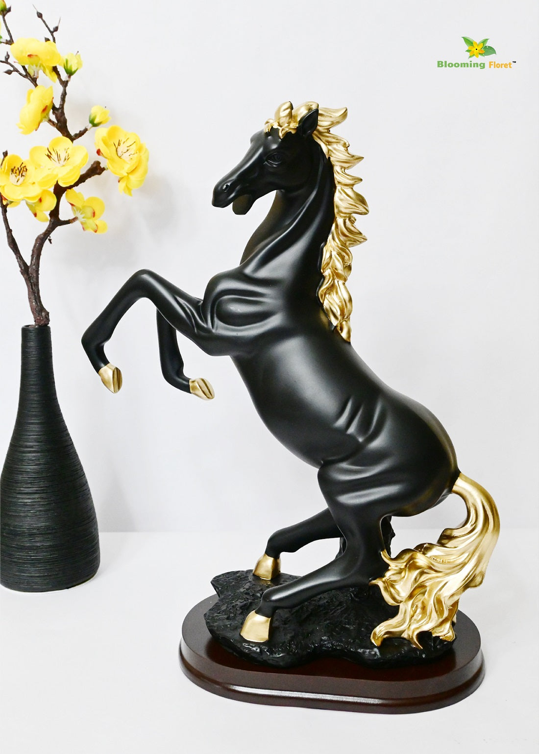 Black Horse with Gold hair Statue & Showpiece