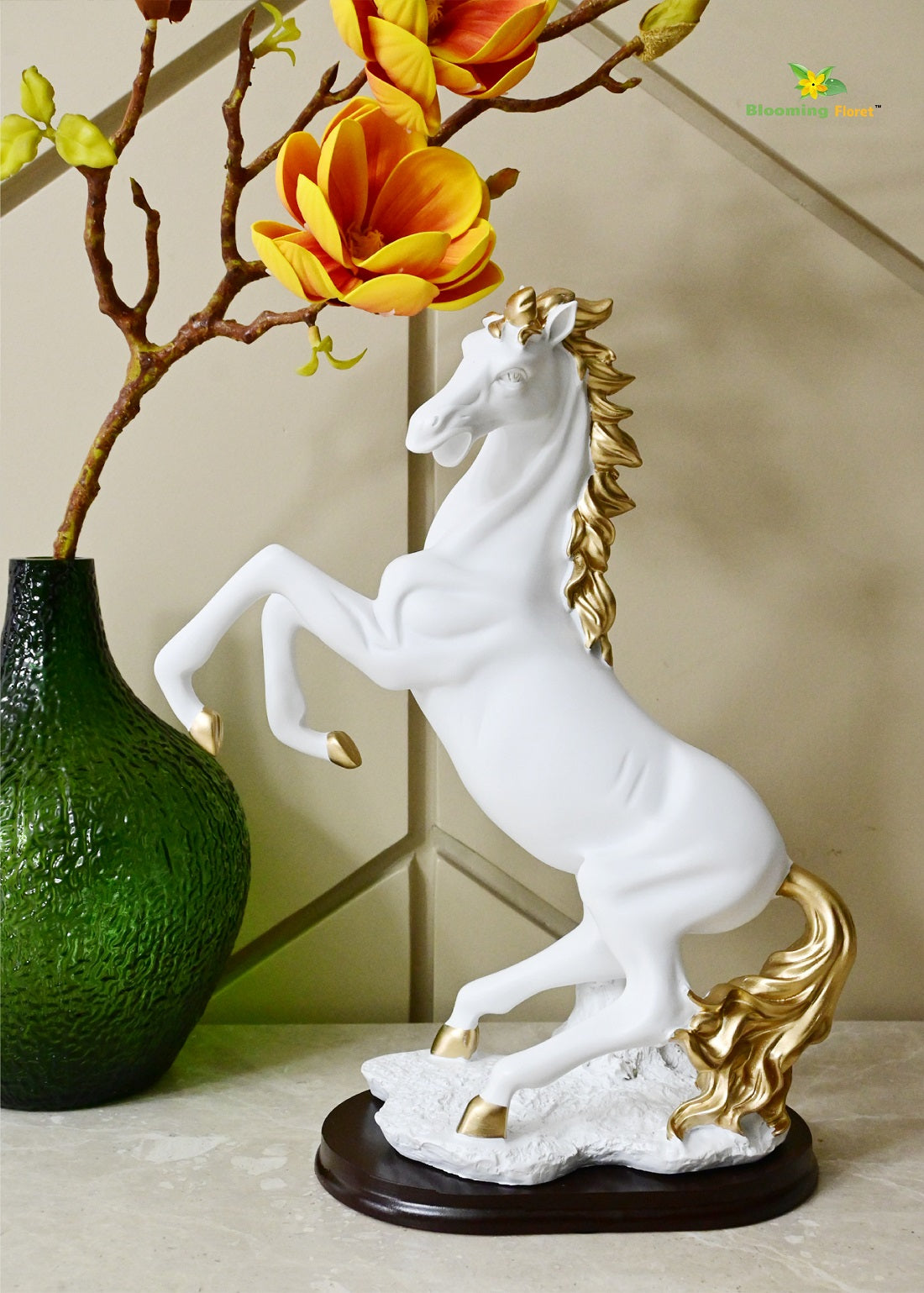 Horses with Gold hair Statue & Showpiece