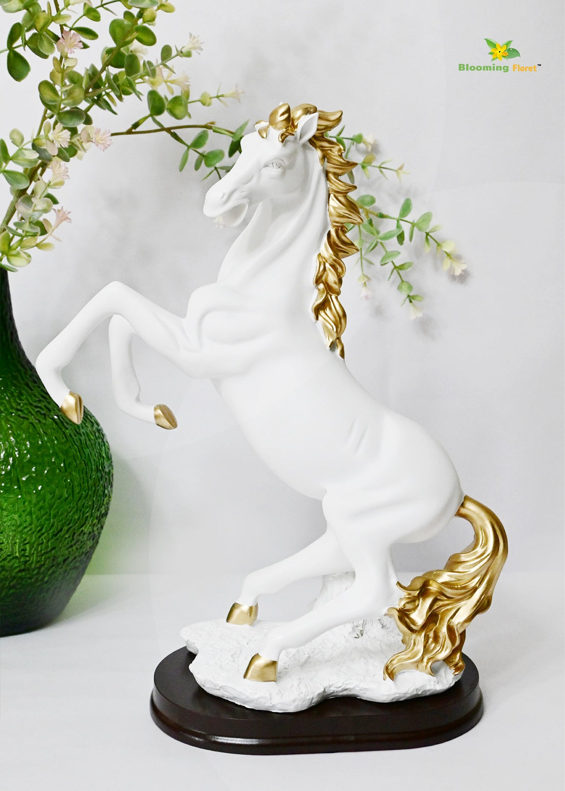 Horse with Gold hair Showpiece - White
