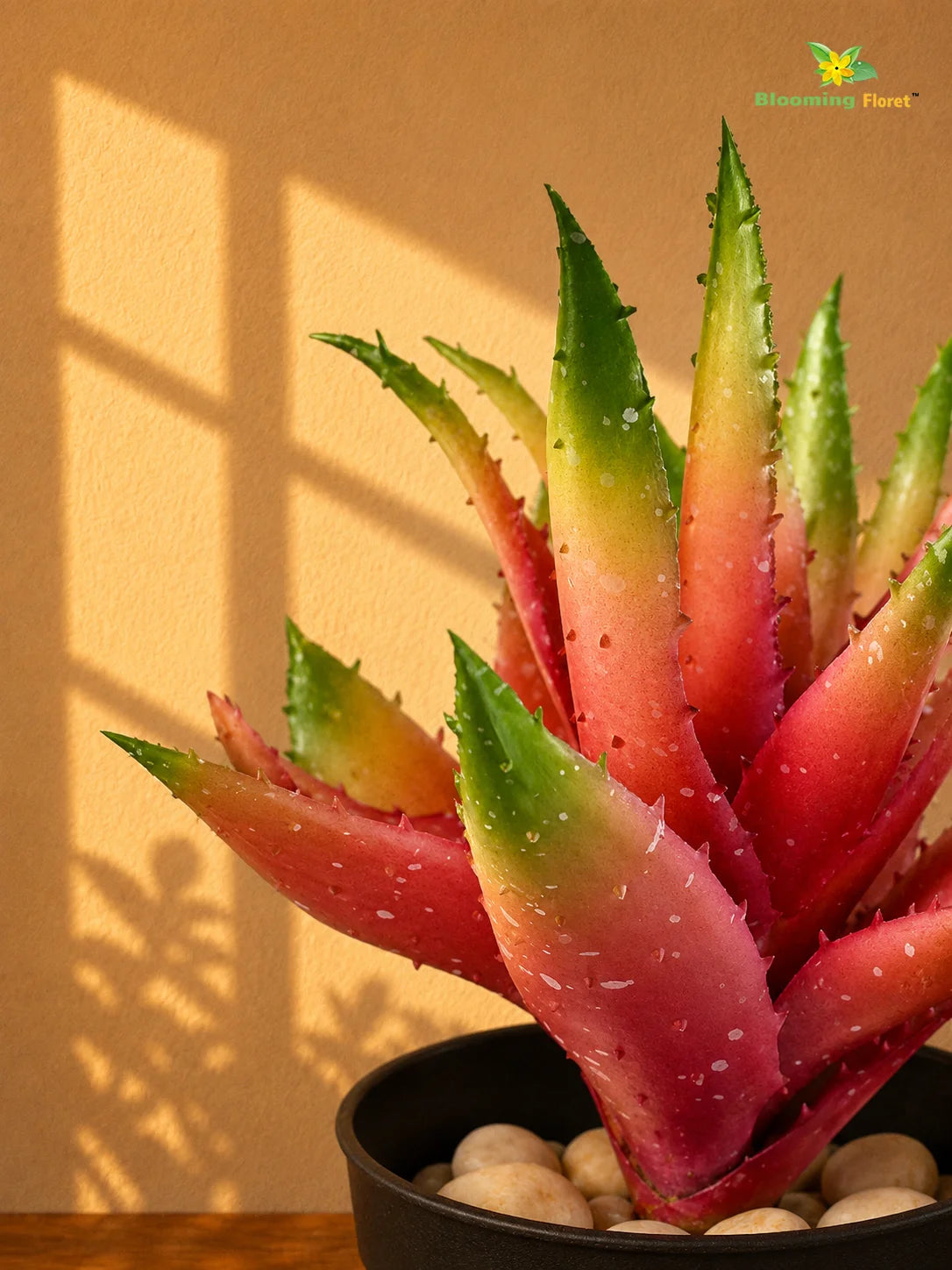 Artificial Aloe Vera Plant | Green & Maroon Leaves | 24 cm