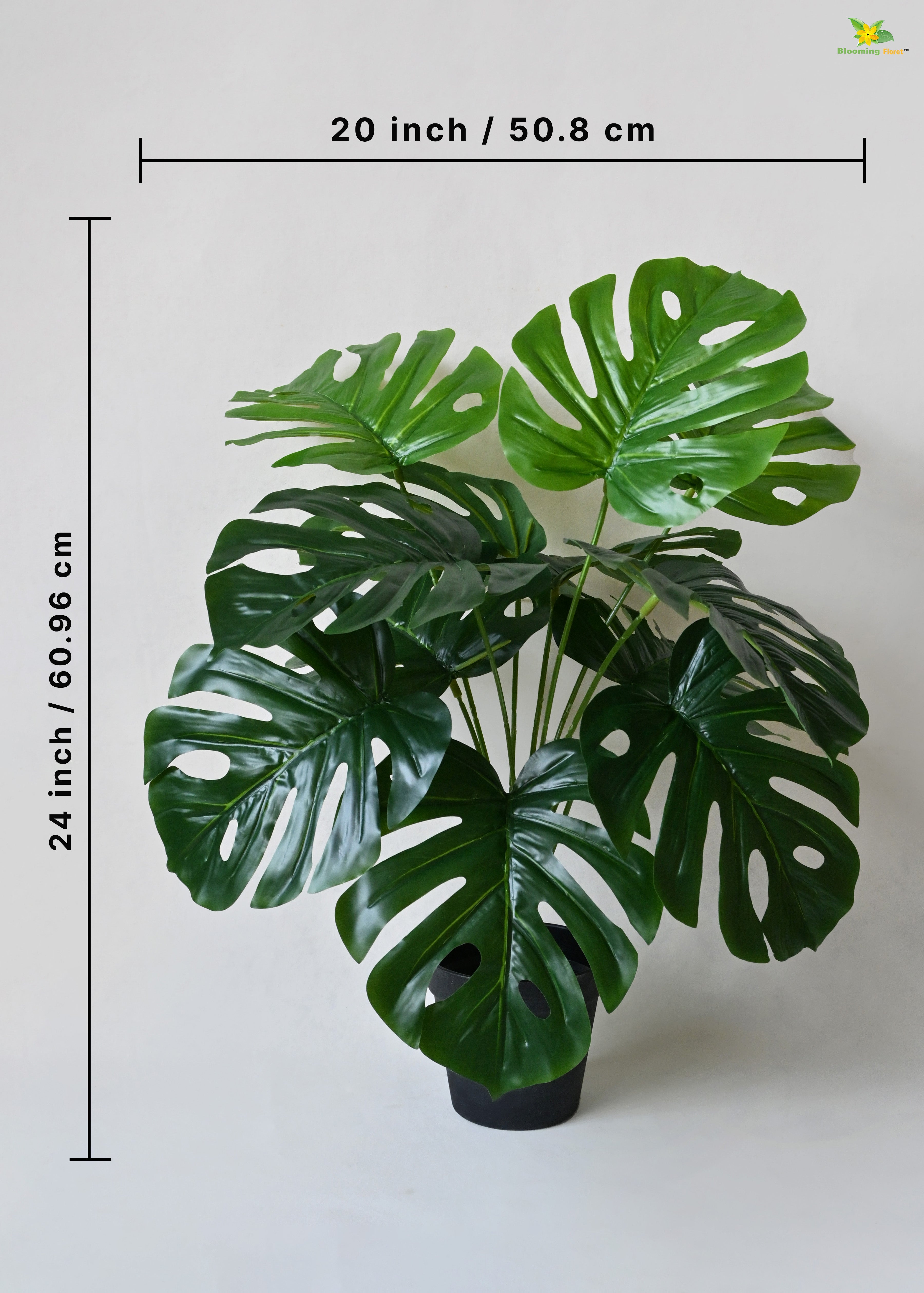 Artificial Monstera Plant for Decor | 12 Leaves with Basic Pot | 60.9 cm