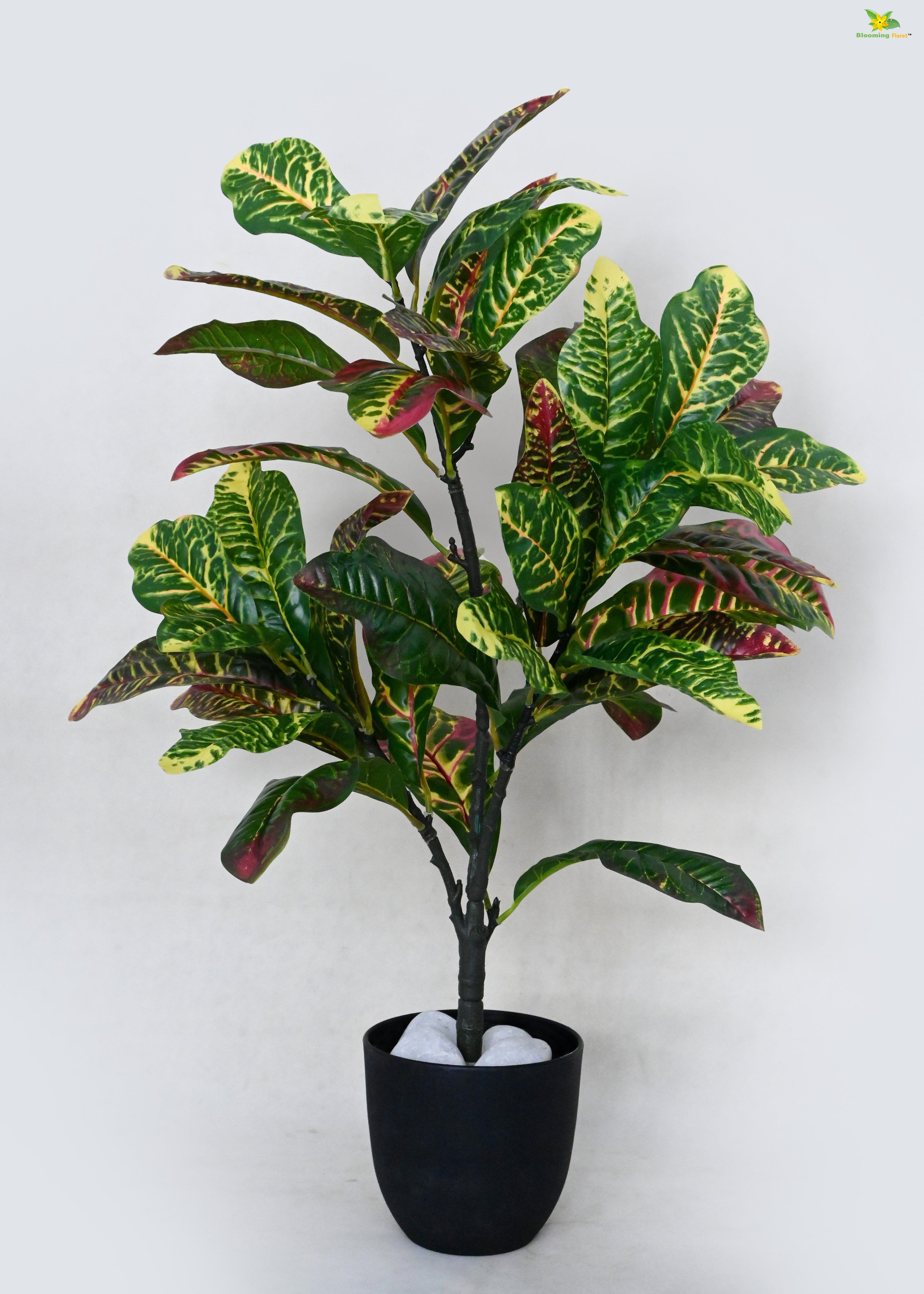 Artificial Garden Croton Plant for Decor 30 Leaves with Basic Pot | 65 cm