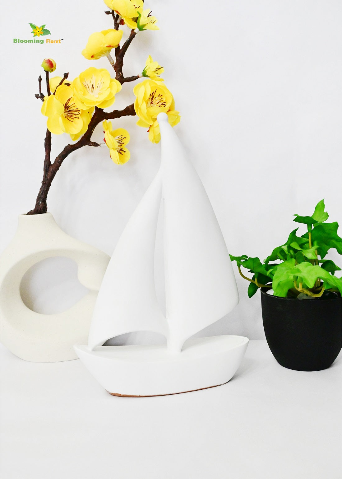 Sailing Ship Statue-White