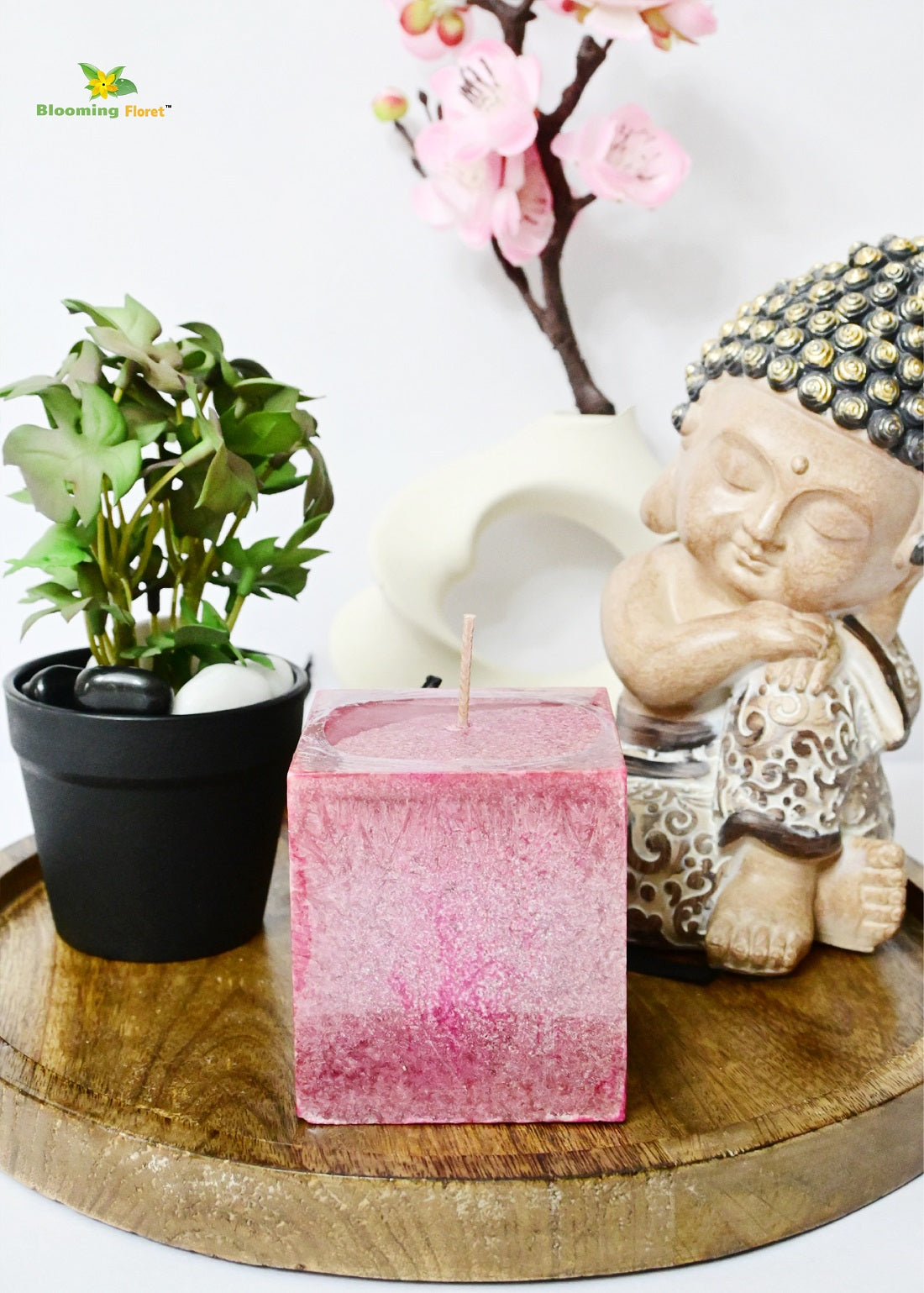 Scented Square Candle Expressions | Dark Pink | 8 cm | Set of 1