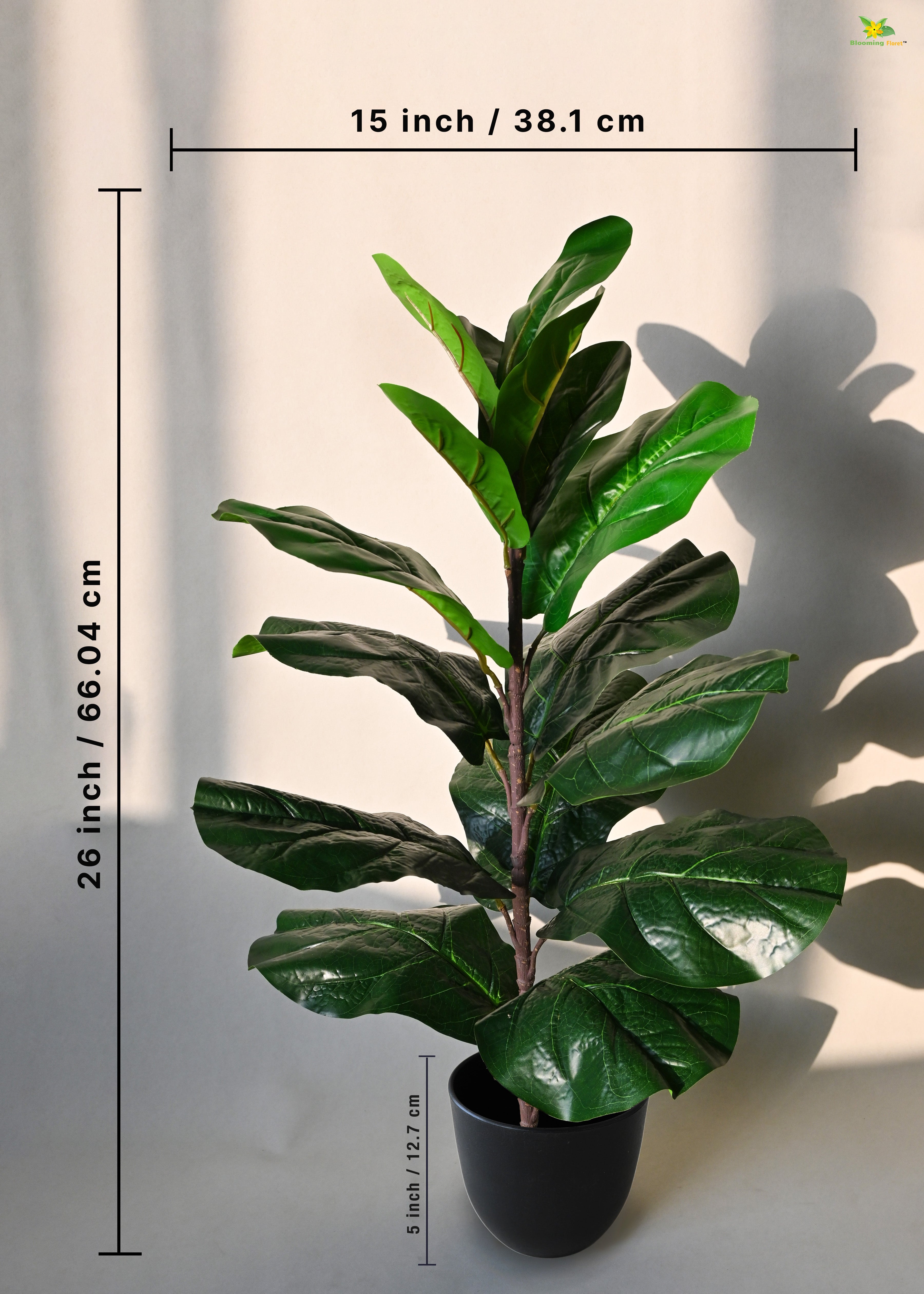 Artificial Fiddle-Leaf Fig Plant for Decor 16 Leaves with Basic Pot | 66 cm