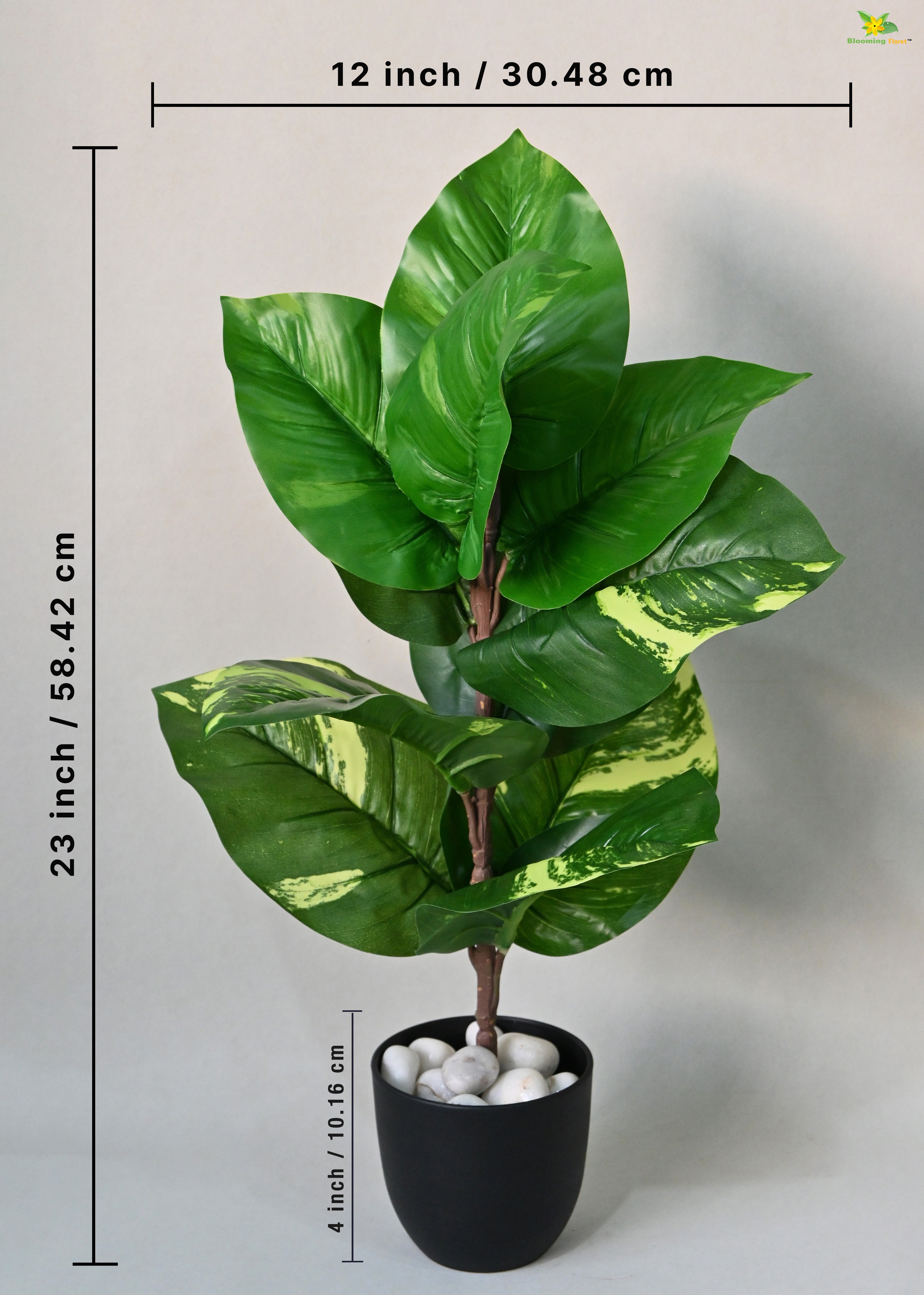 Artificial Dieffenbachia Plant for Decor 11 Leaves with Basic Pot | 58.4 cm