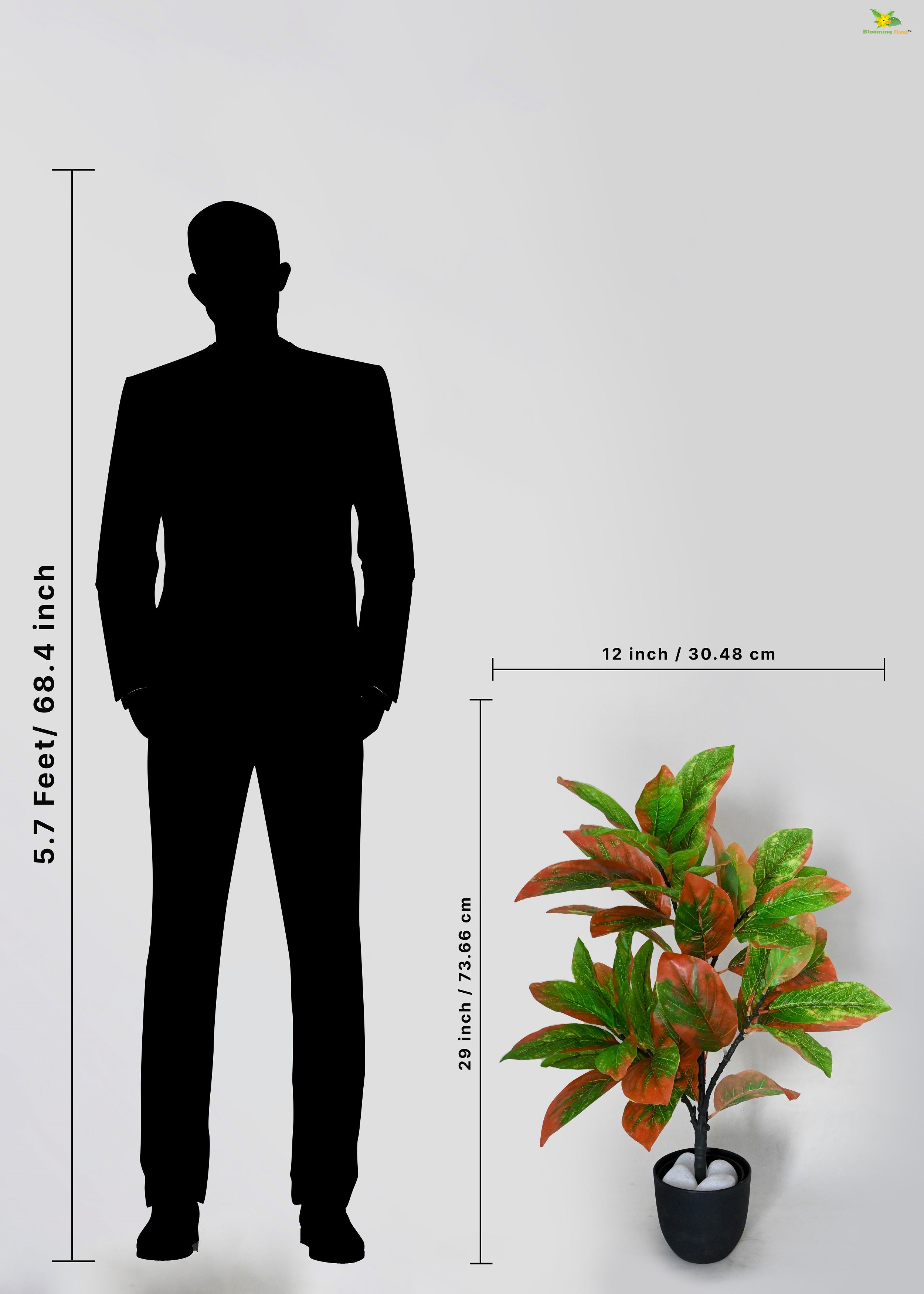 Artificial Croton Plant for Decor 30 Leaves with Basic Pot | 65 cm