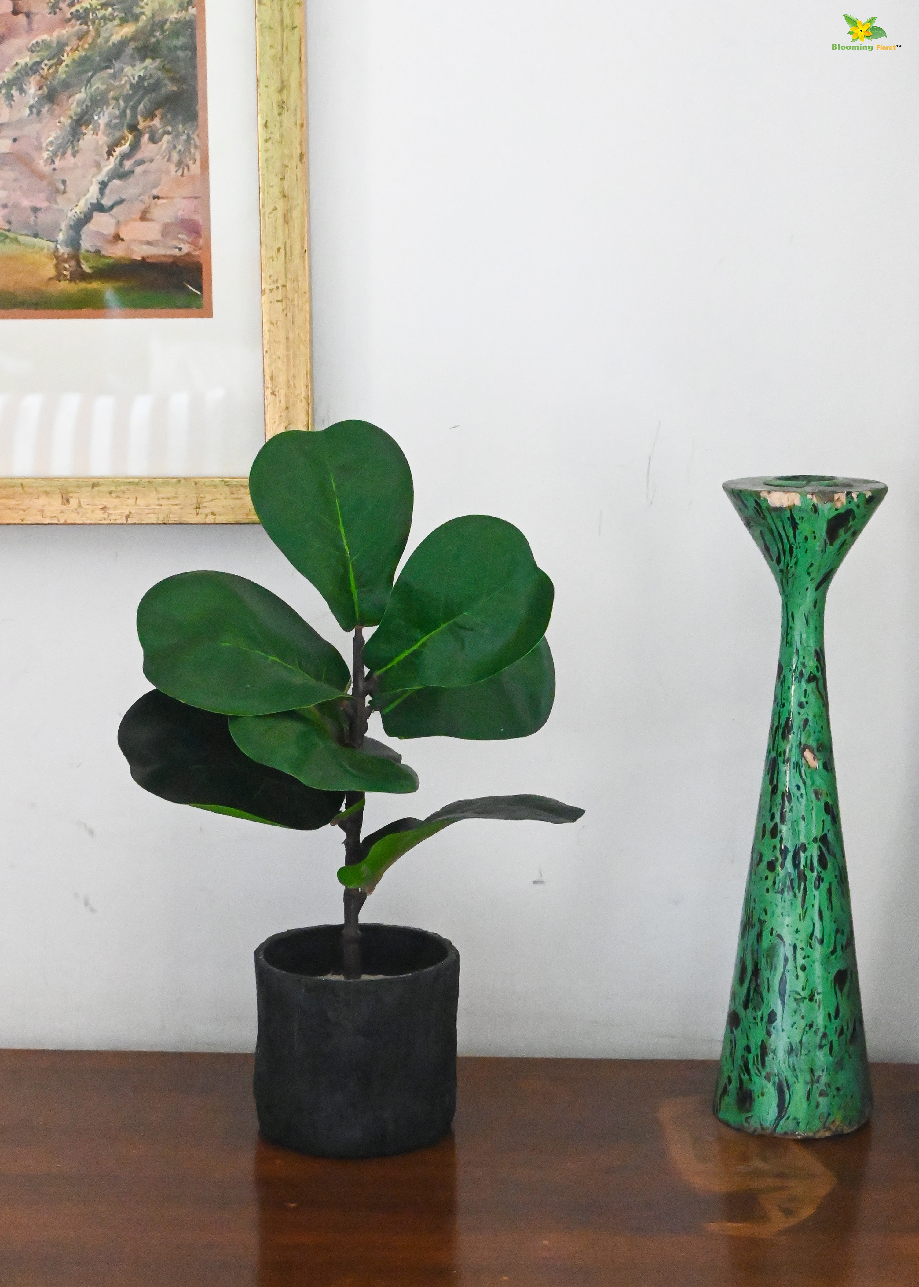 Artificial Fiddle-Leaf Fig Plant for Decor | 9 Leaves with Basic Pot | 27.9 cm