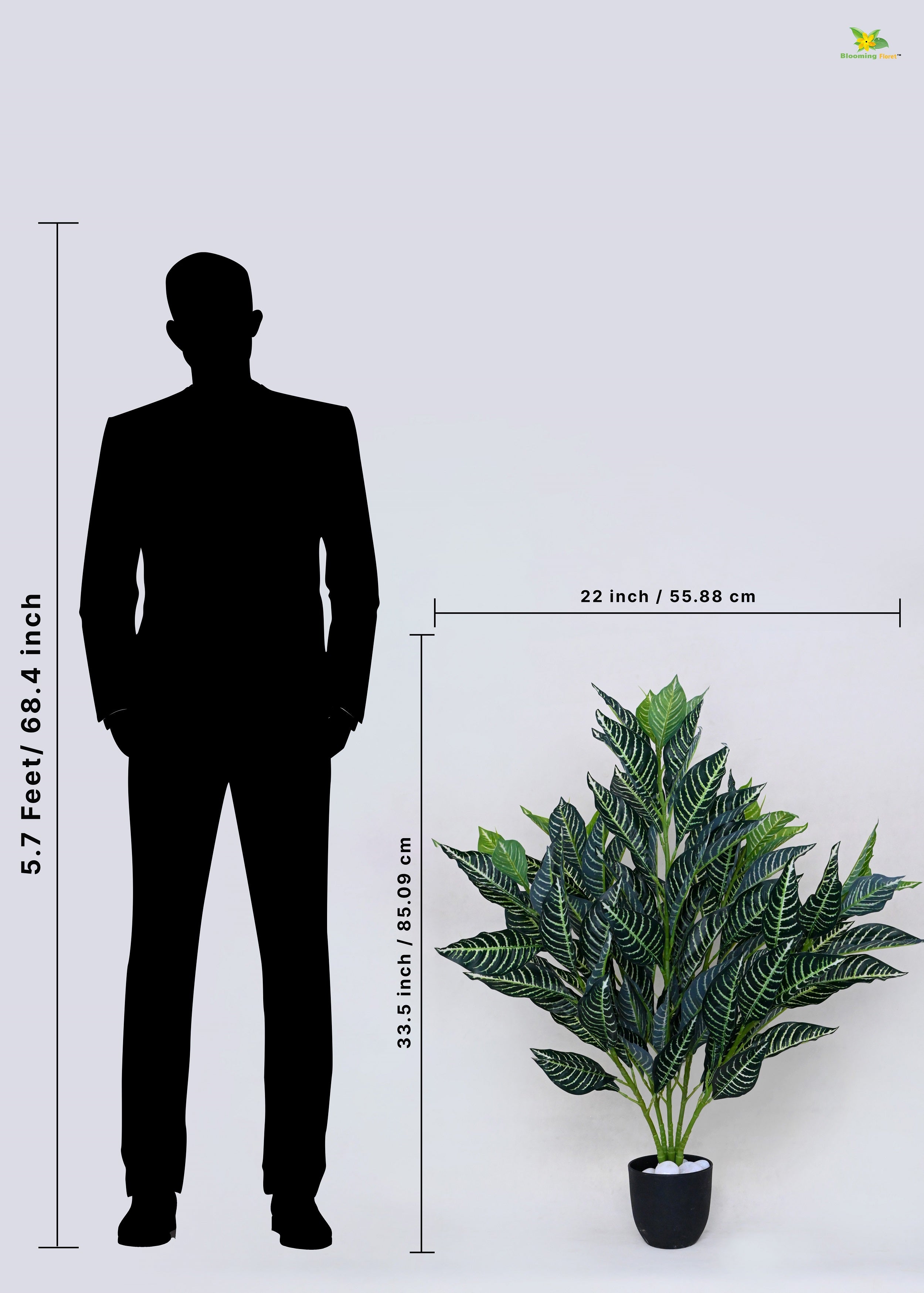 Artificial White Veined Croton Plant | 104 Leaves with Basic Pot | 85 cm