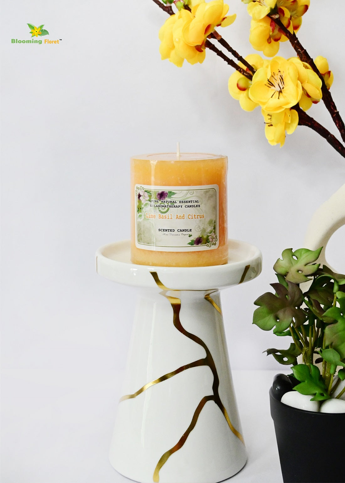 Lime Basil and Citrus Scented Pillar Candle-Set of 2 Pcs