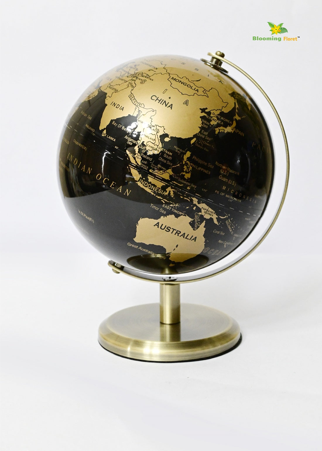 Globe on Metal Stand - Golden+Black