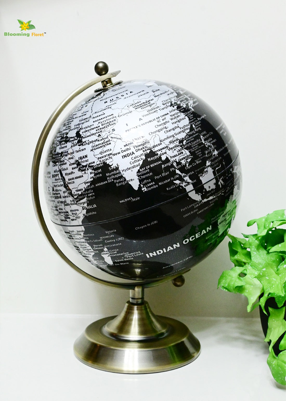 Globe on Metal Stand - Silver