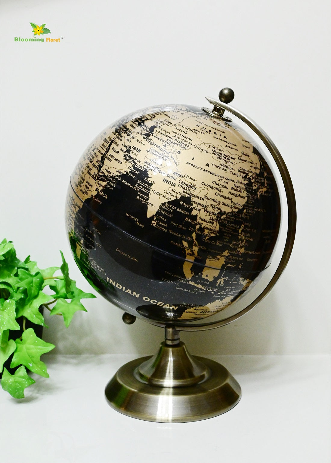 Golden & Black Globe | Lifted Metal Stand | 32 cm