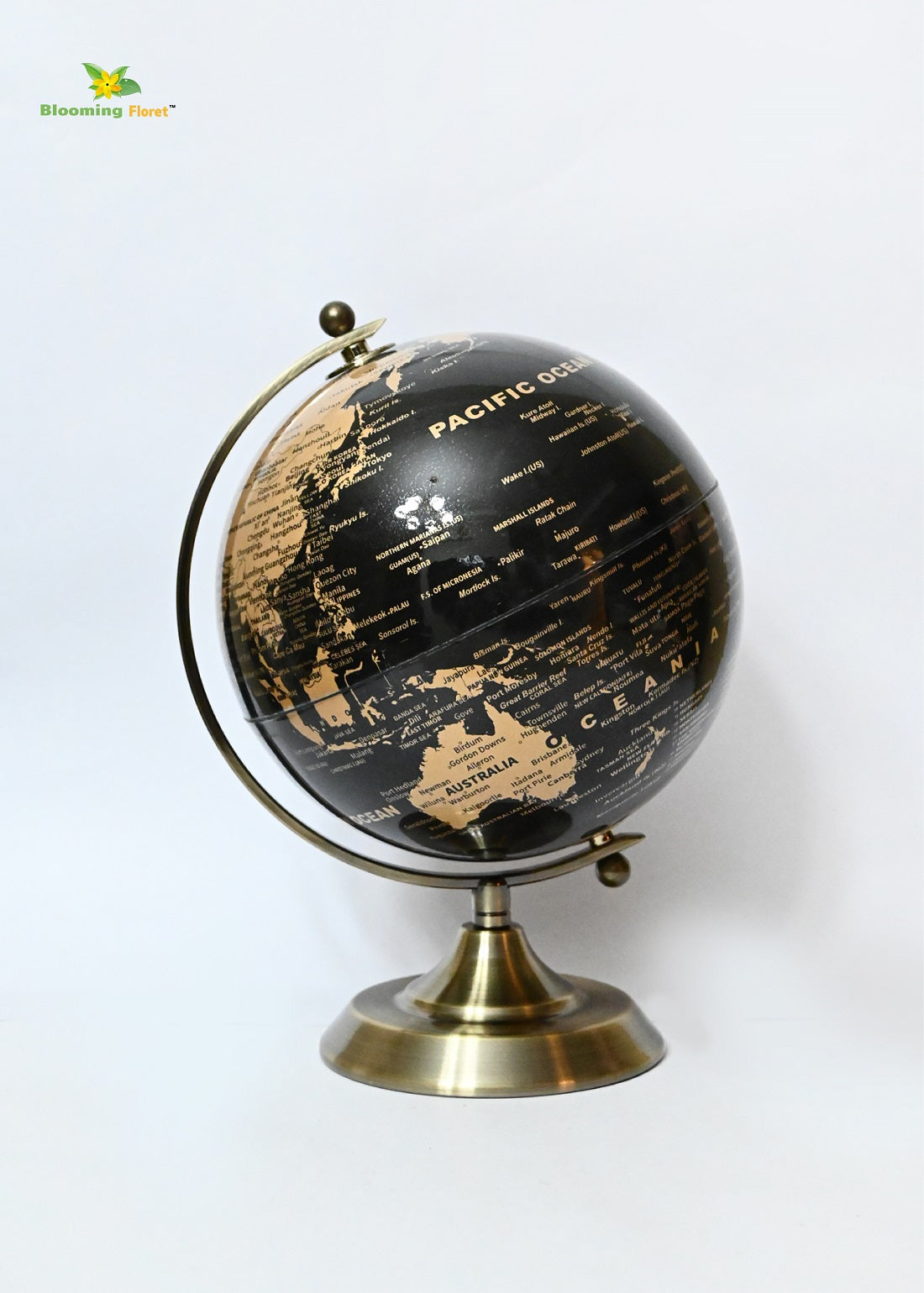 Golden & Black Globe | Lifted Metal Stand | 32 cm