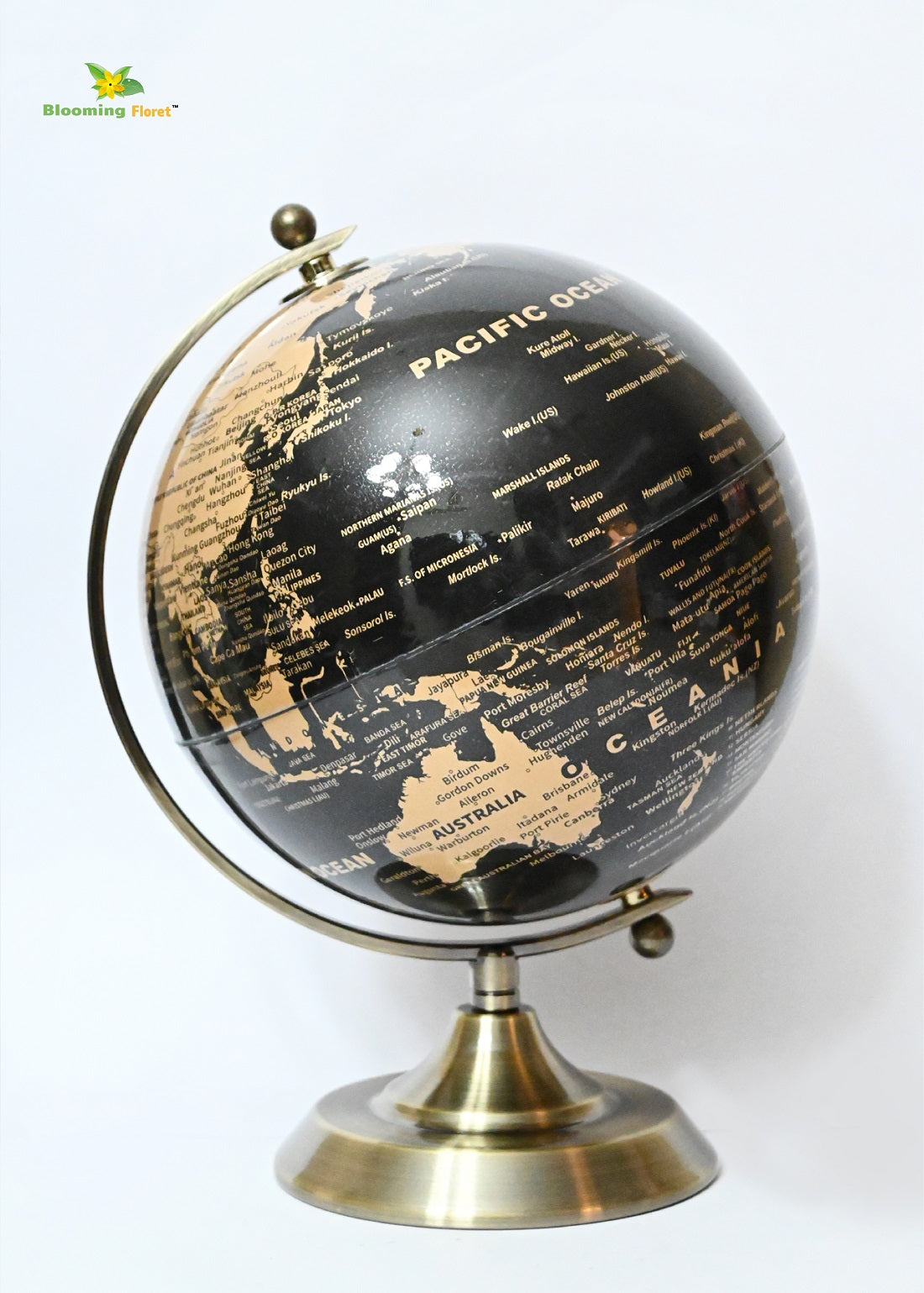 Golden & Black Globe | Lifted Metal Stand | 32 cm