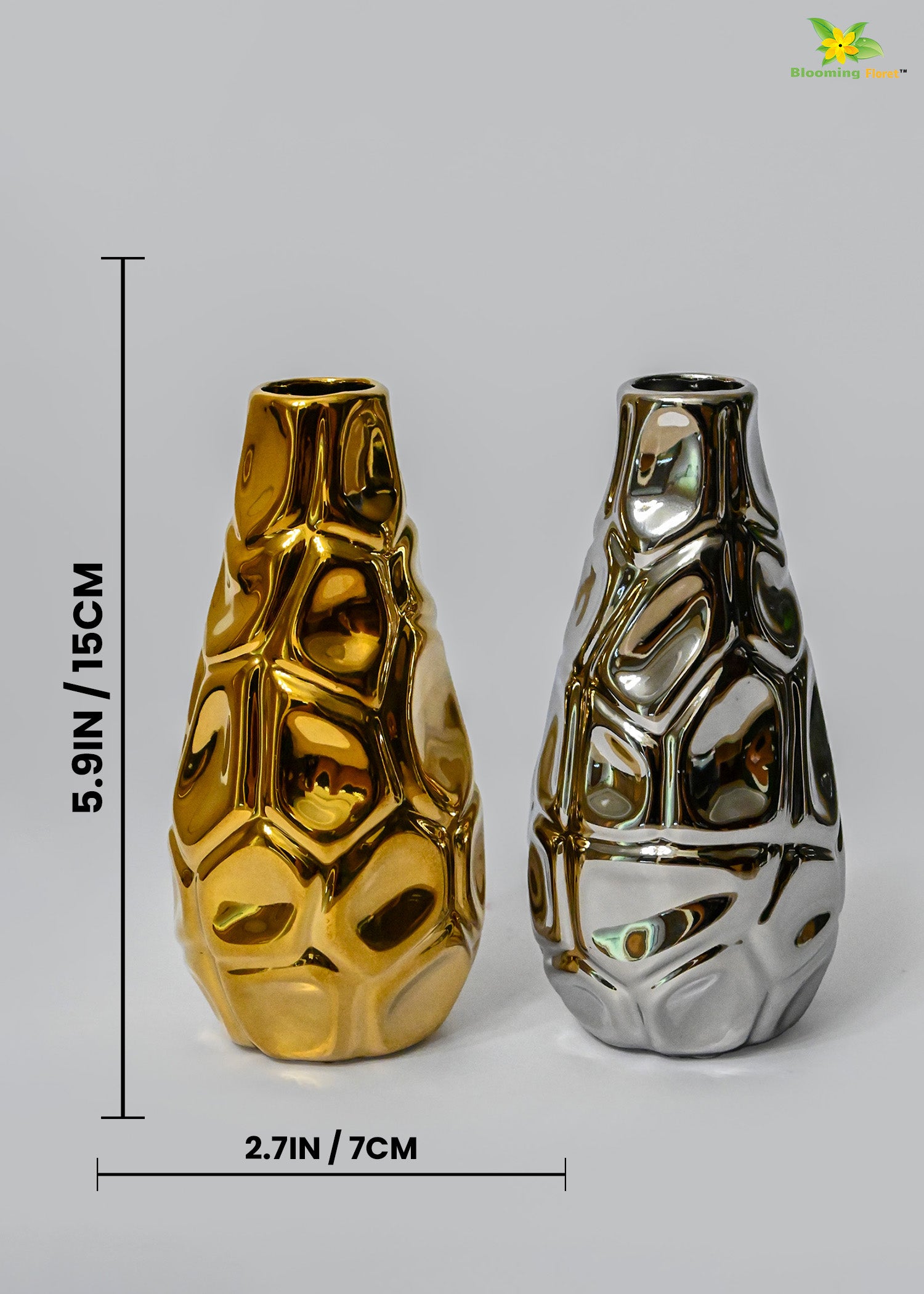 Luxe Honeycomb Geometry Vase  Set of 2 (Gold & Silver)