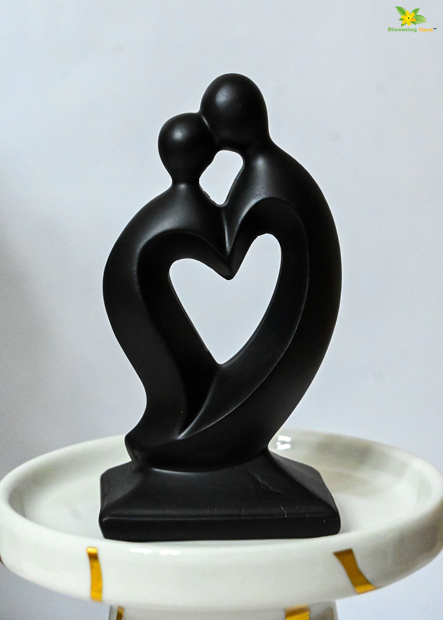 Couple Love Heart Figurine - Black