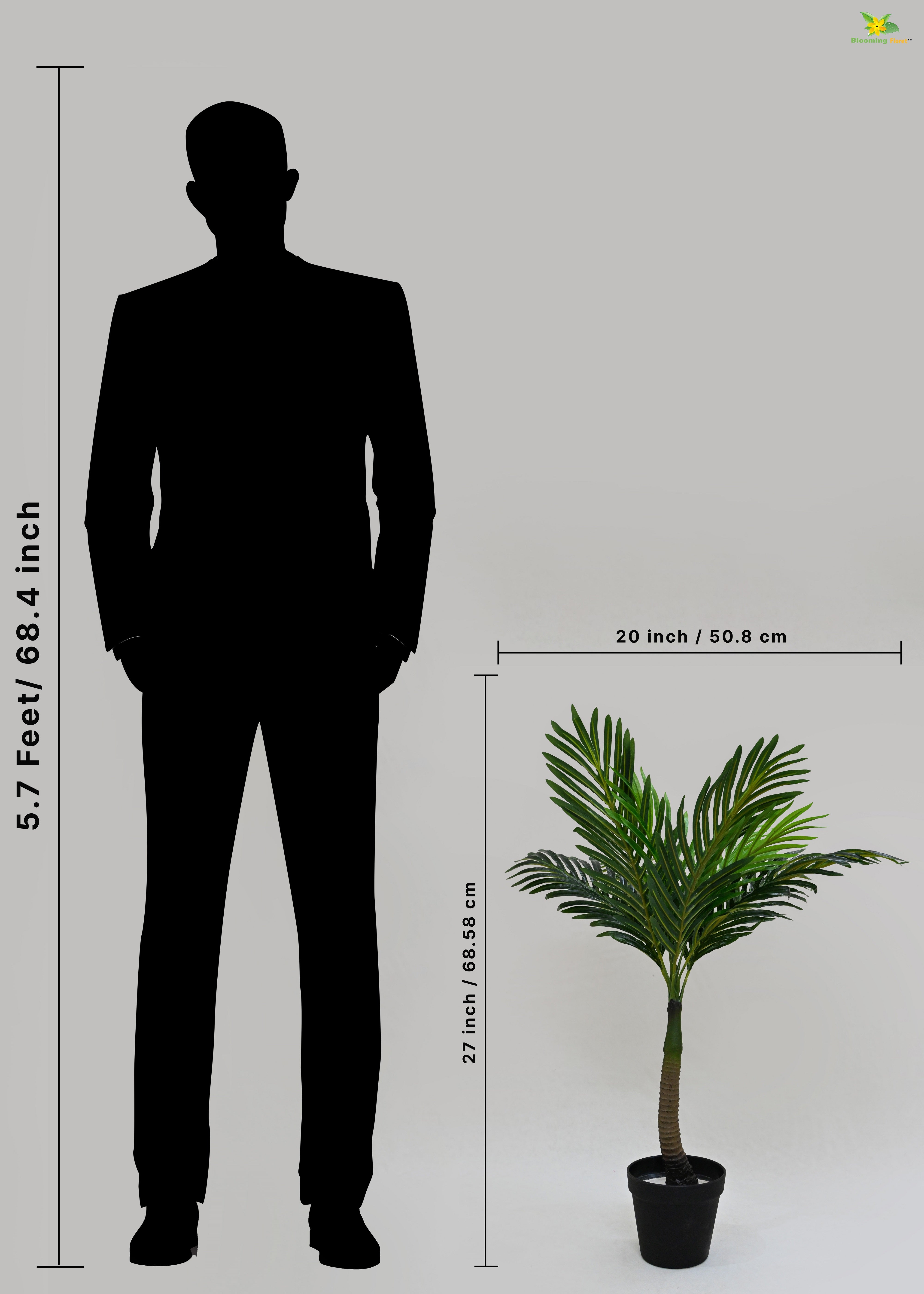 Artificial Bonsai Palm Tree for Decor | 9 Leaves With Basic Pot | 68.5 cm