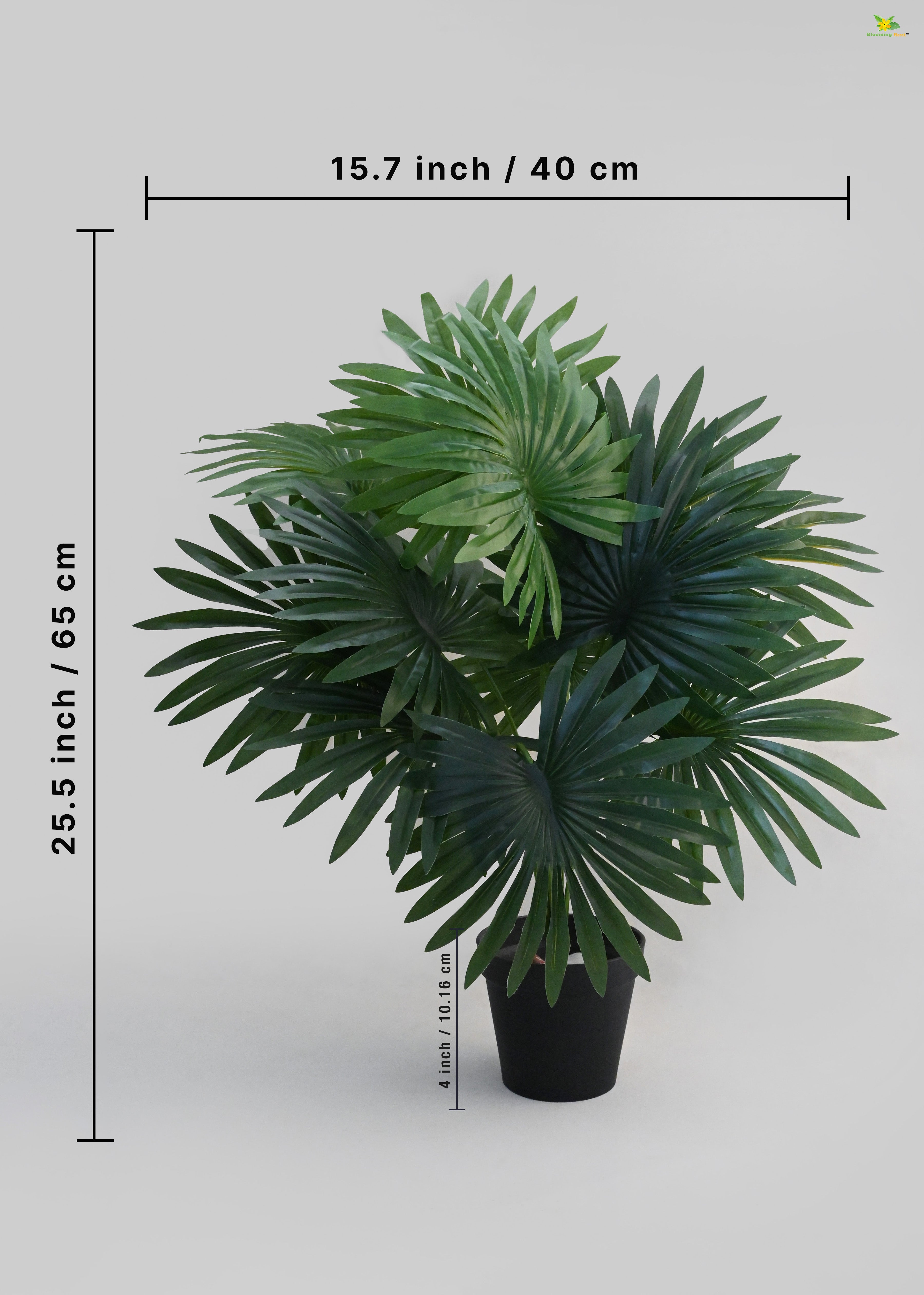 Artificial Fan Palm Plant for Decor | 12 Leaves with Basic Pot | 65 cm