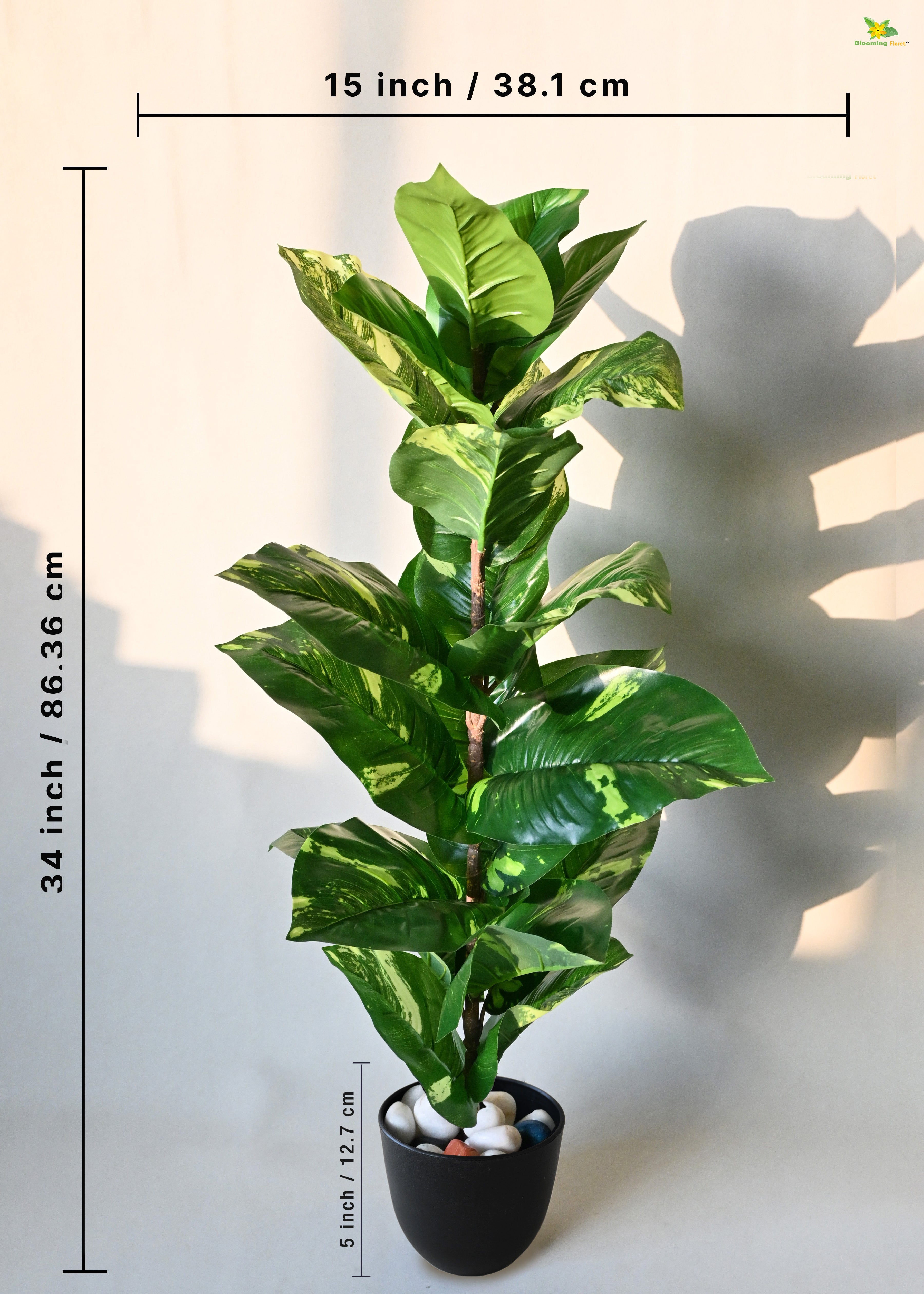 Artificial Dieffenbachia Plant for Decor 21 Leaves with Basic Pot | 86.3 cm