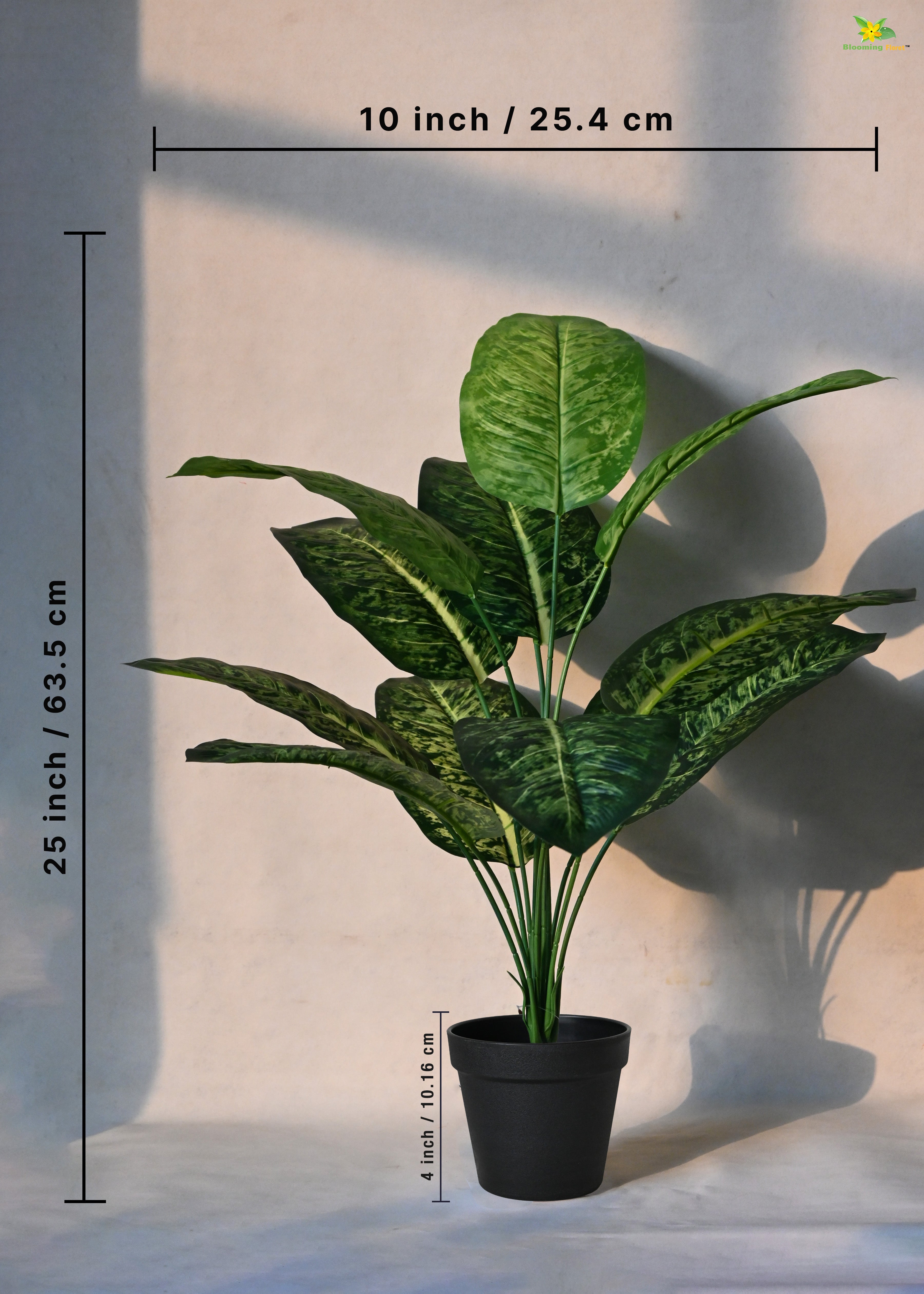 Artificial Dieffenbachia Plant for Decor 12 Leaves with Basic Pot | 63.5 cm