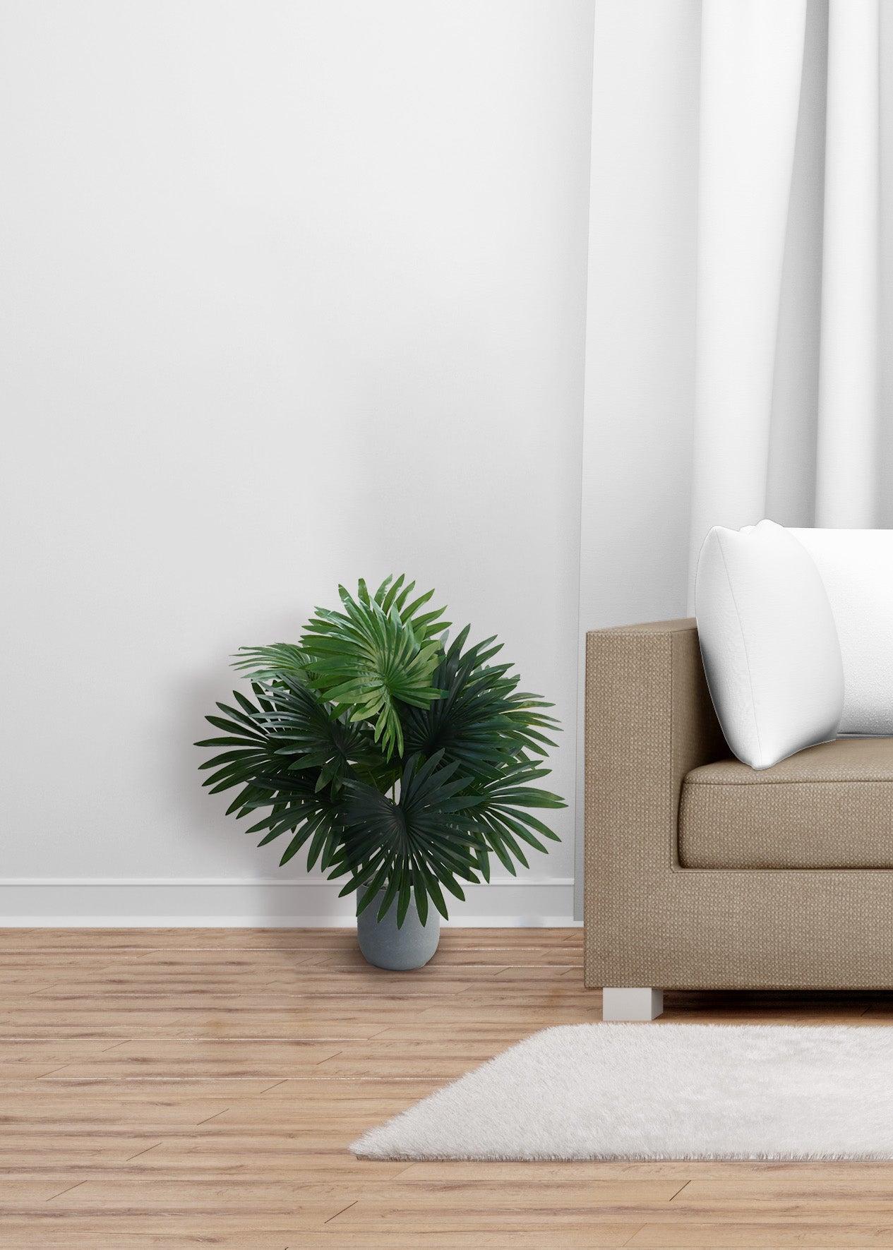 Artificial Fan Palm Plant for Decor | 12 Leaves with Basic Pot | 65 cm