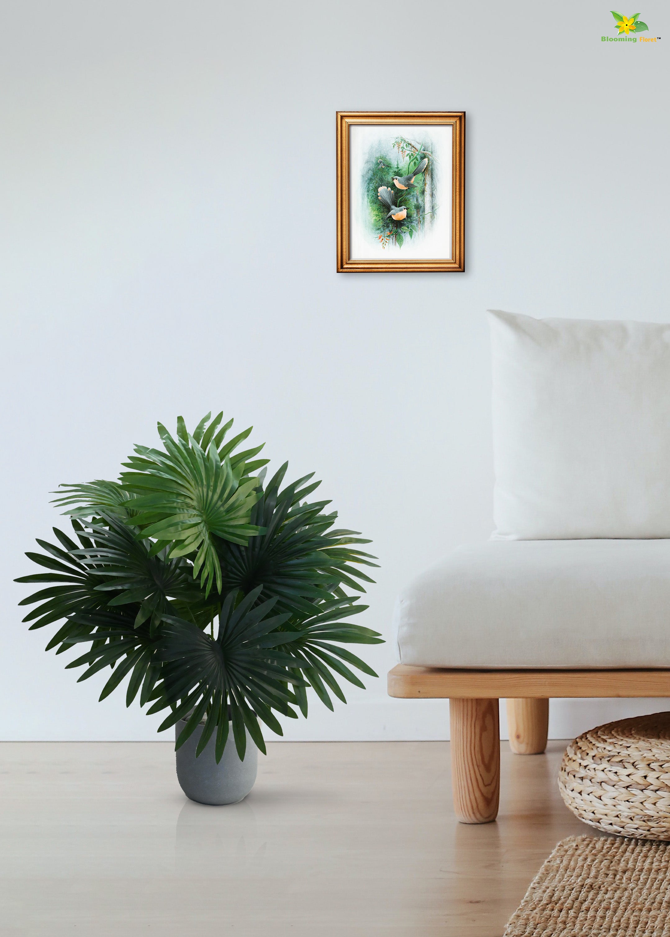 Artificial Fan Palm Plant for Decor | 12 Leaves with Basic Pot | 65 cm