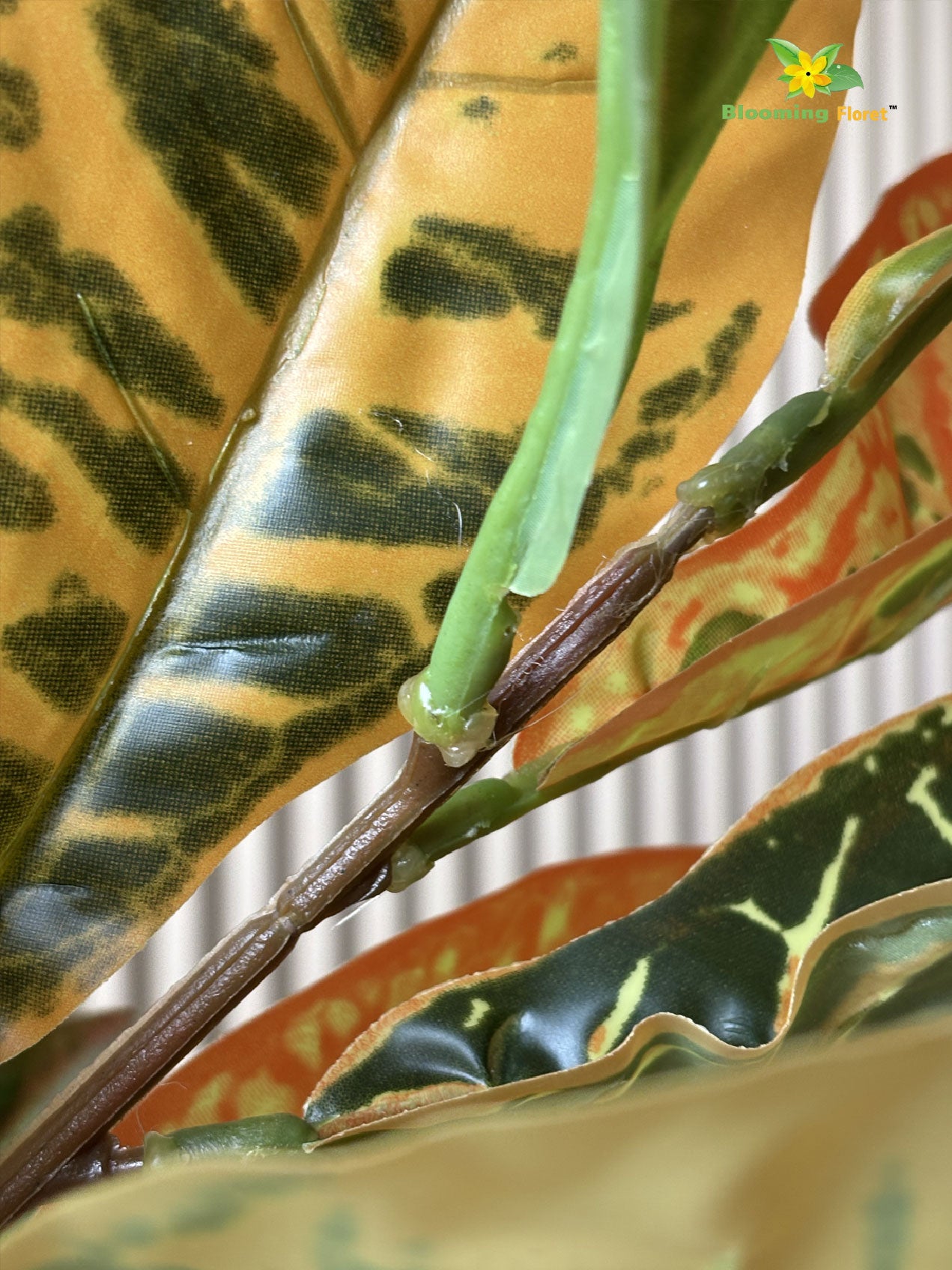 Premium Artificial Croton Plant | 160 cm | Orange-Green Mix Leaves | With Basic Pot