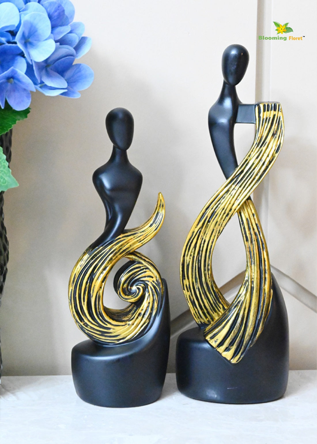 Serene Abstract Black & Gold Figures (set of 2)