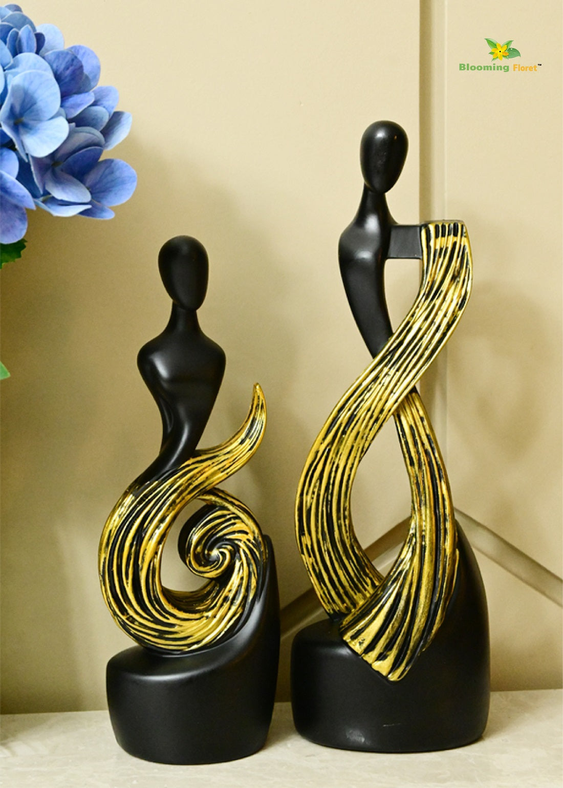 Serene Abstract Black & Gold Figures (set of 2)