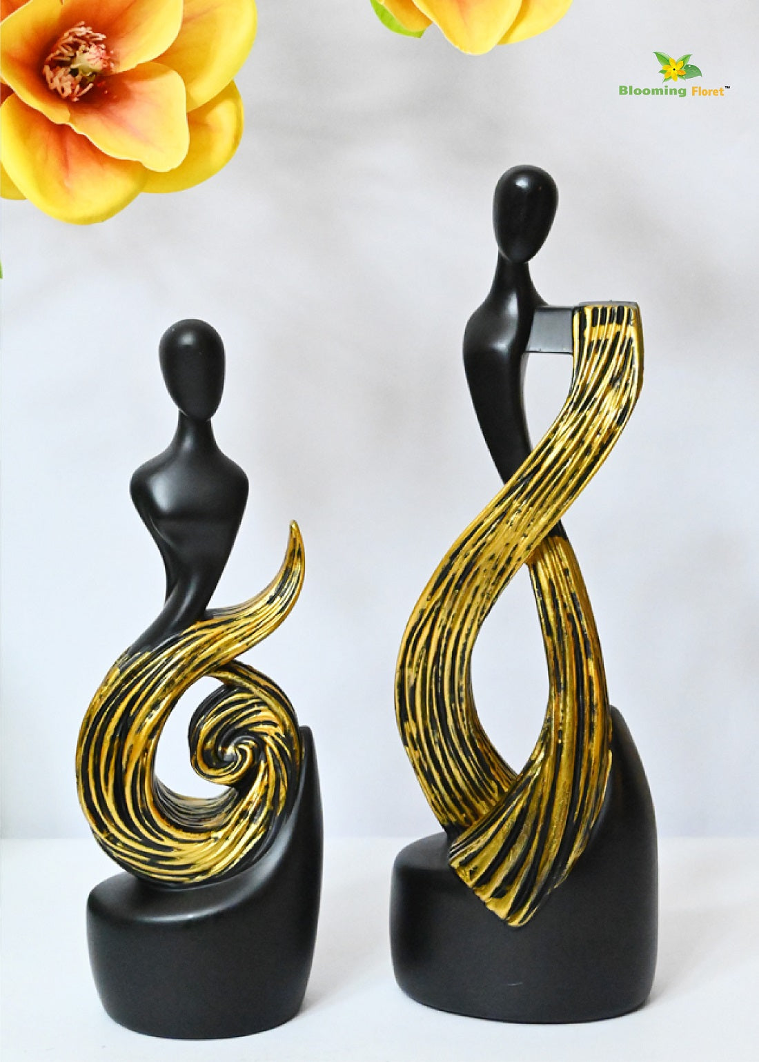 Serene Abstract Black & Gold Figures (set of 2)