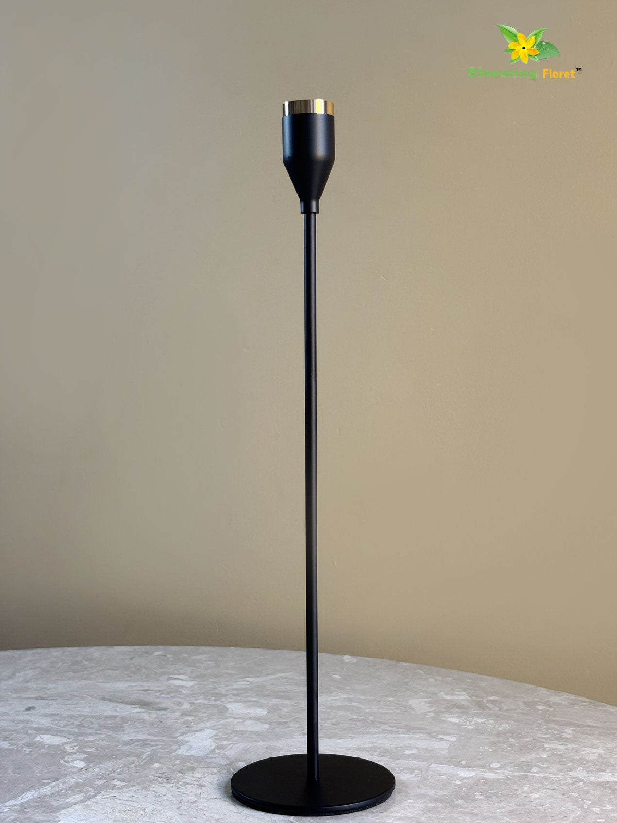 Candle Holder with Gold Accent | Matt Black | Set of 3