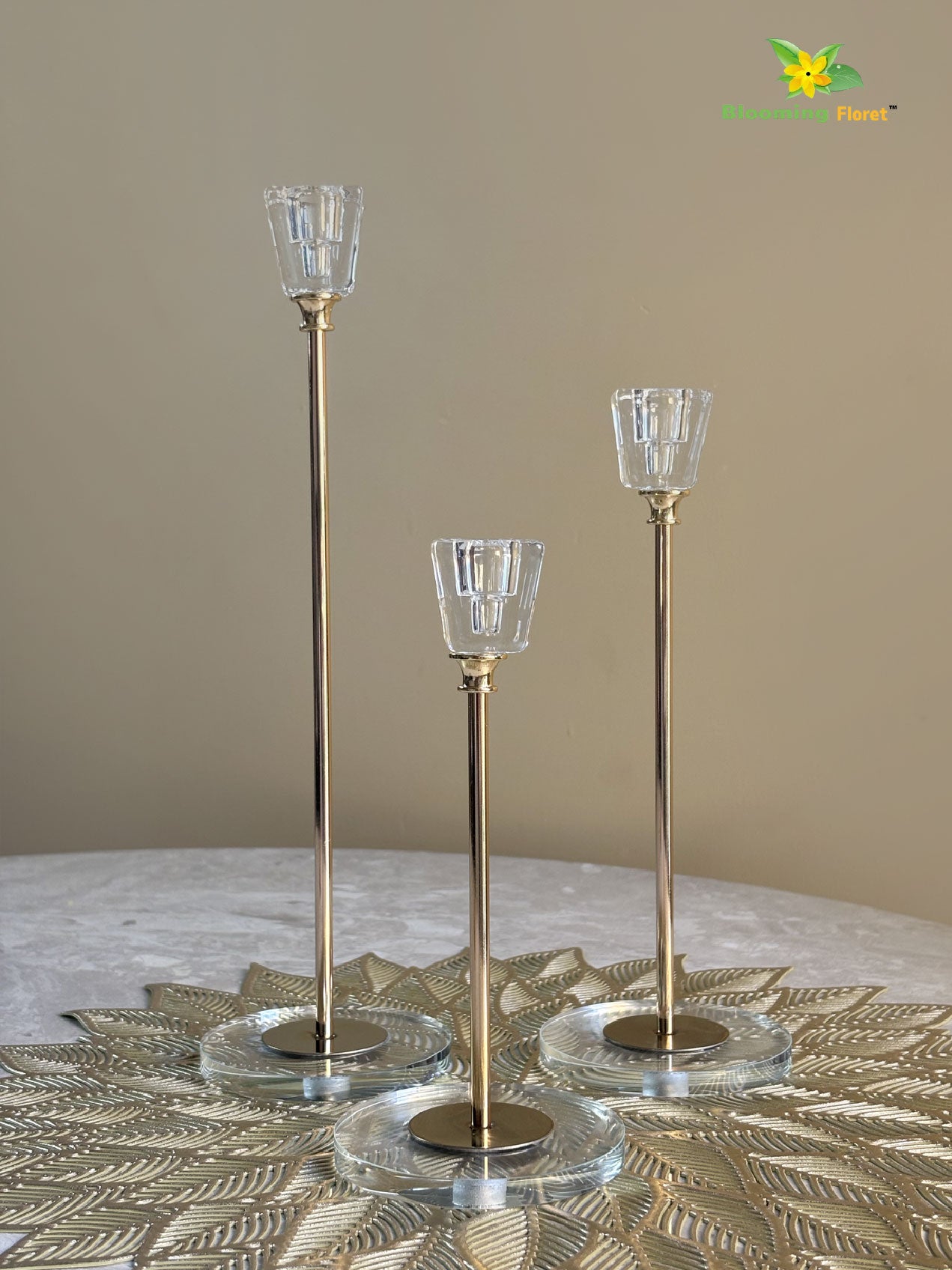Candle Holder with Square Top Platform-Trio Set