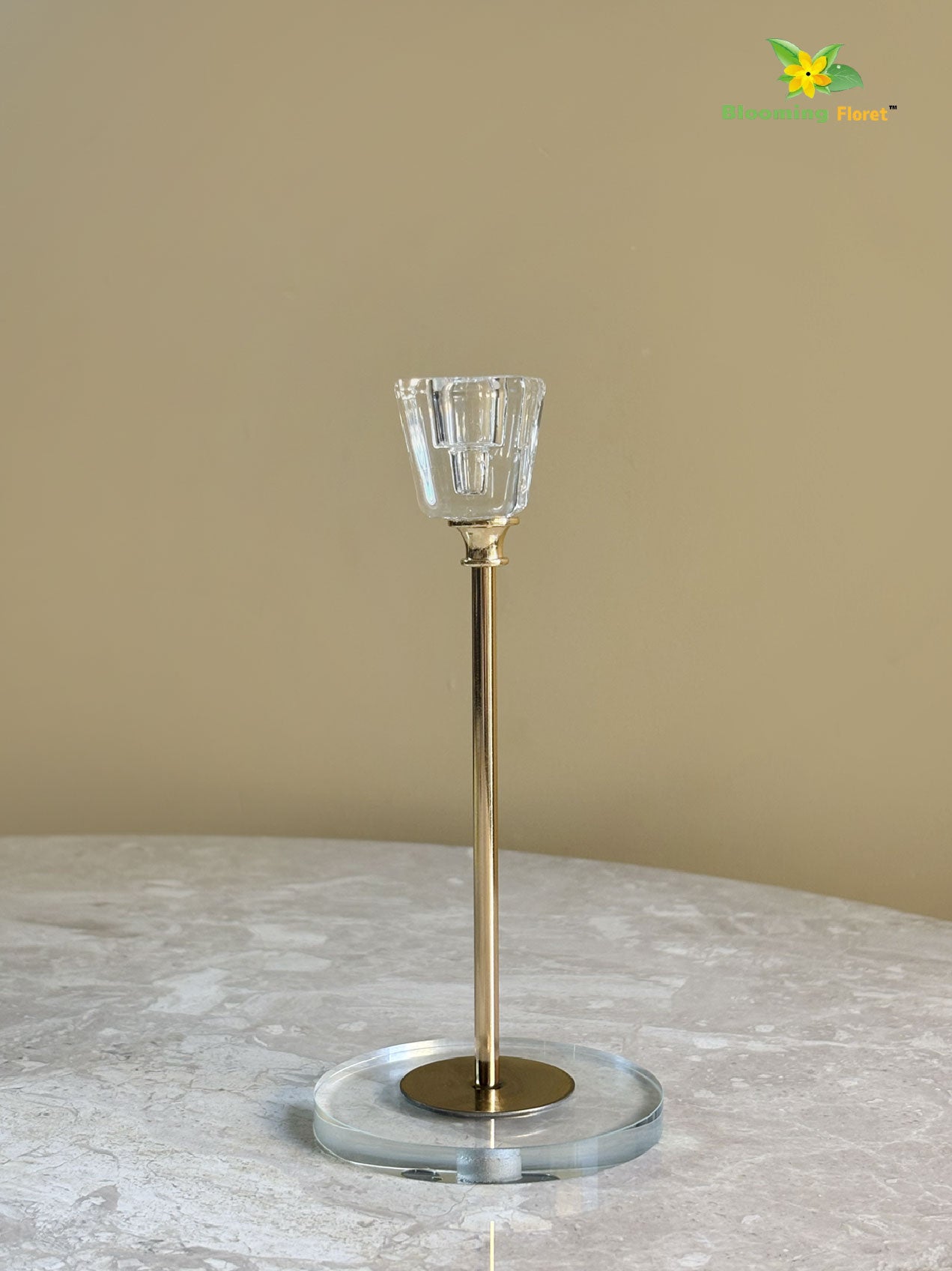 Candle Holder with Glass Base | Golden | Square Top | Set of 3