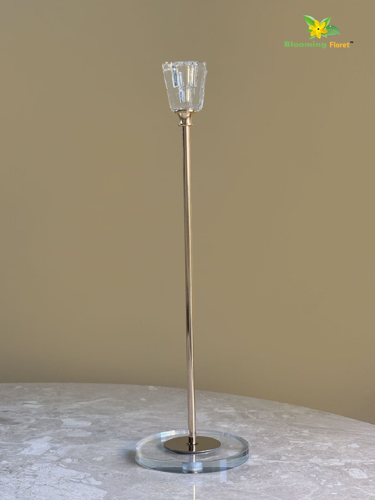 Candle Holder with Glass Base | Golden | Square Top | Set of 3